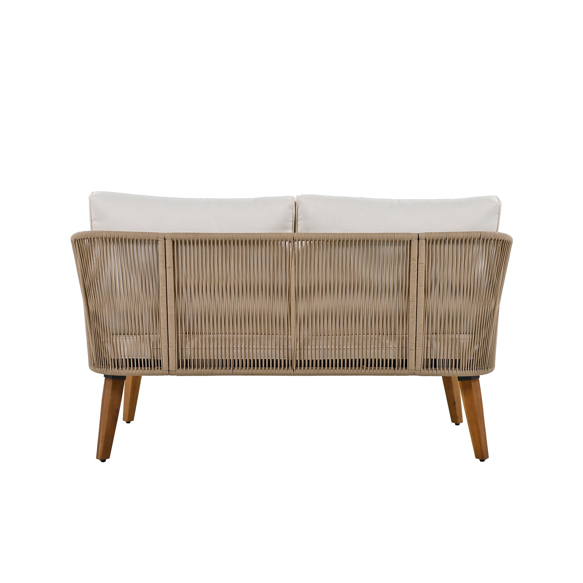 4-Piece Rope Outdoor Patio Conversation Set with and Solid Wood Table with Cushions