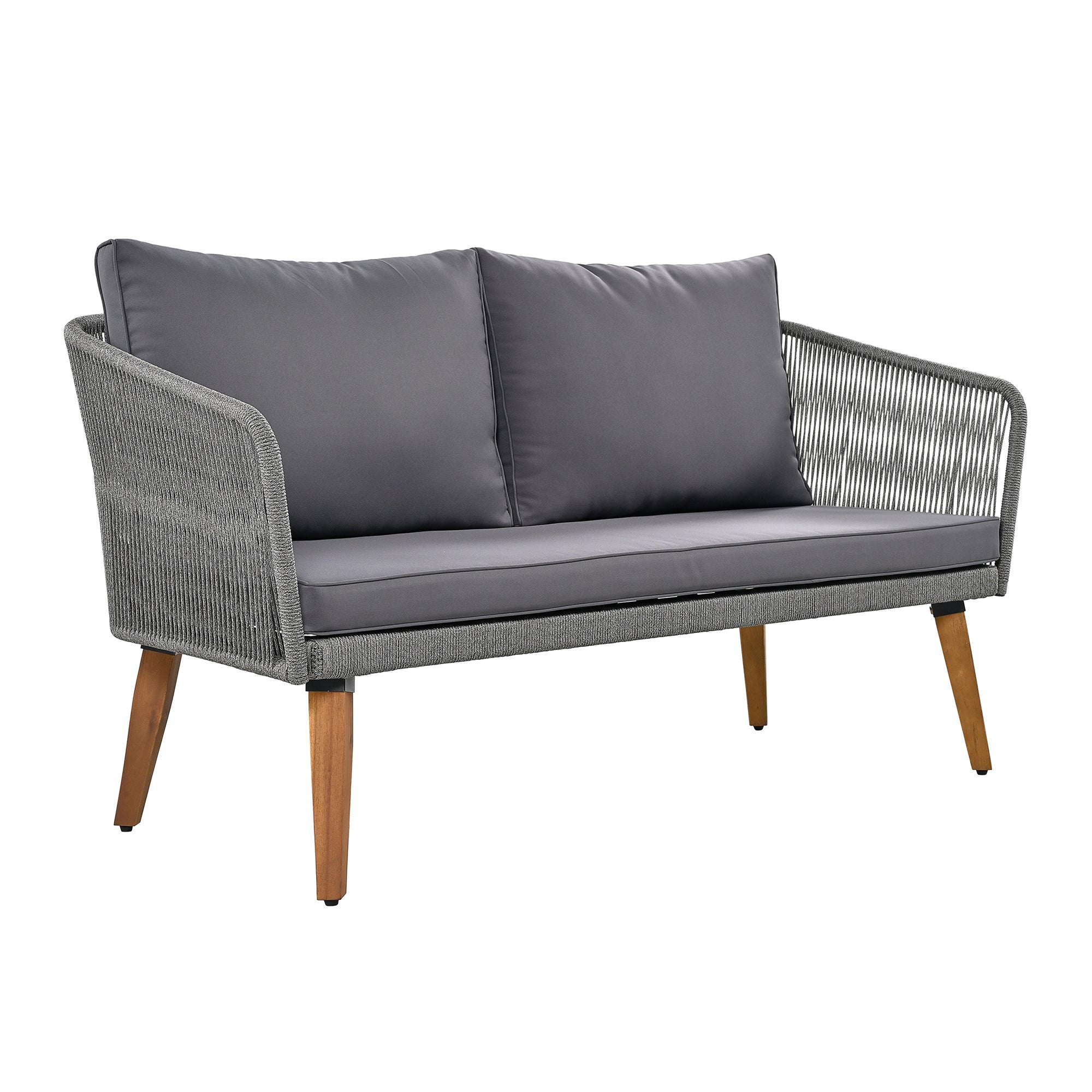 4-Piece Rope Outdoor Patio Conversation Set with and Solid Wood Table with Cushions