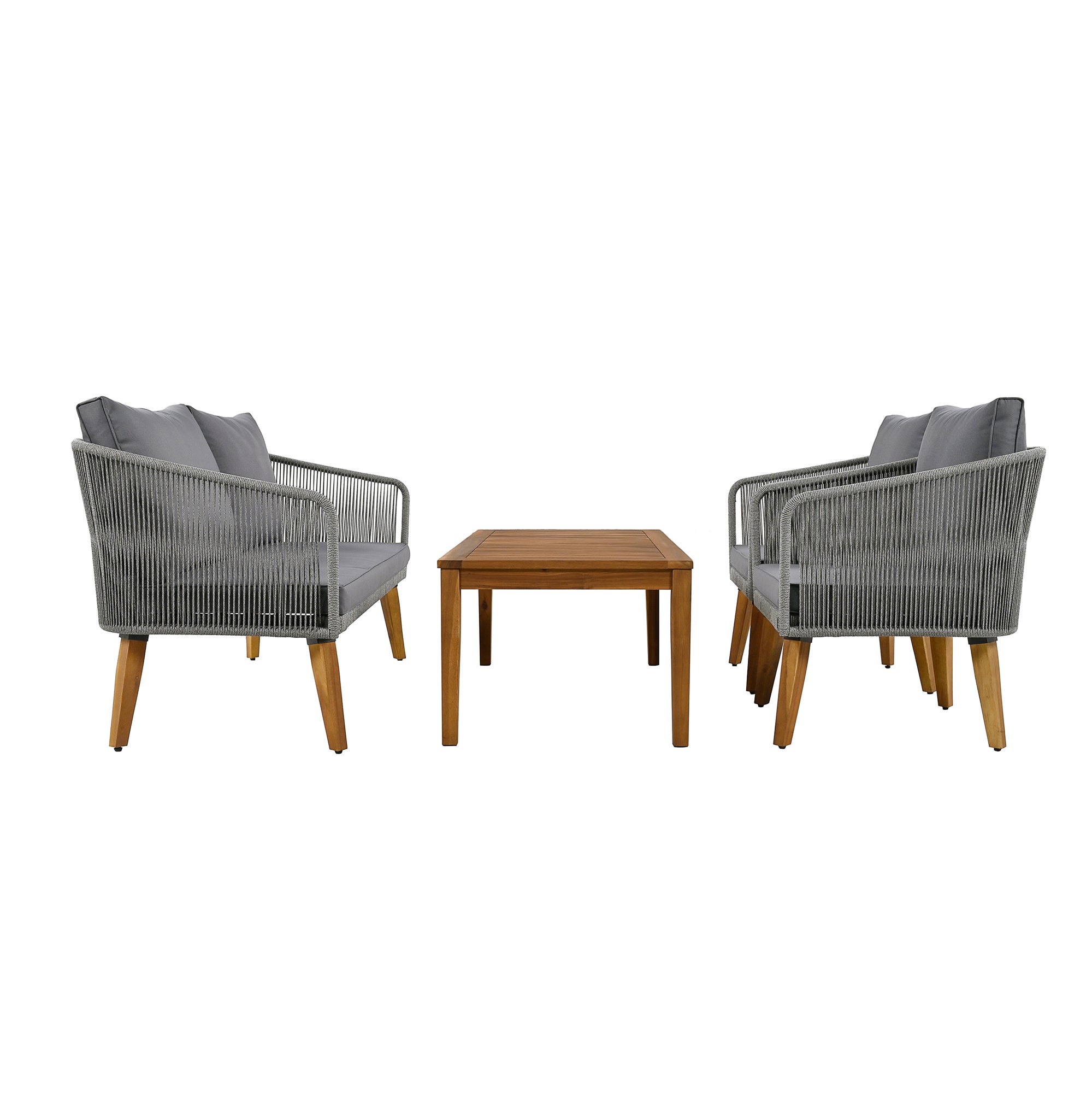4-Piece Rope Outdoor Patio Conversation Set with and Solid Wood Table with Cushions