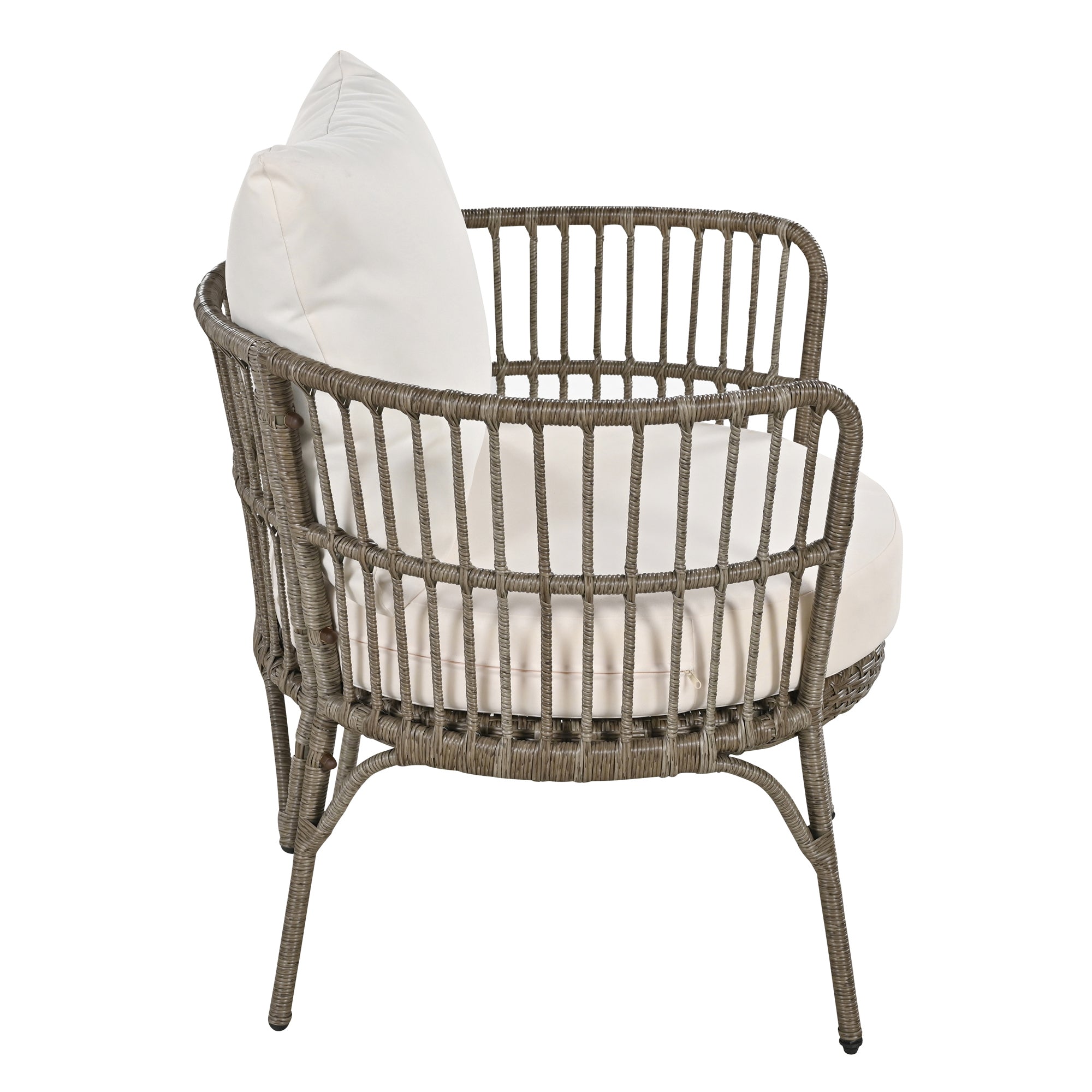 4-Piece Rattan Grey Outdoor Patio Conversation Set with Seating Set with Cushions
