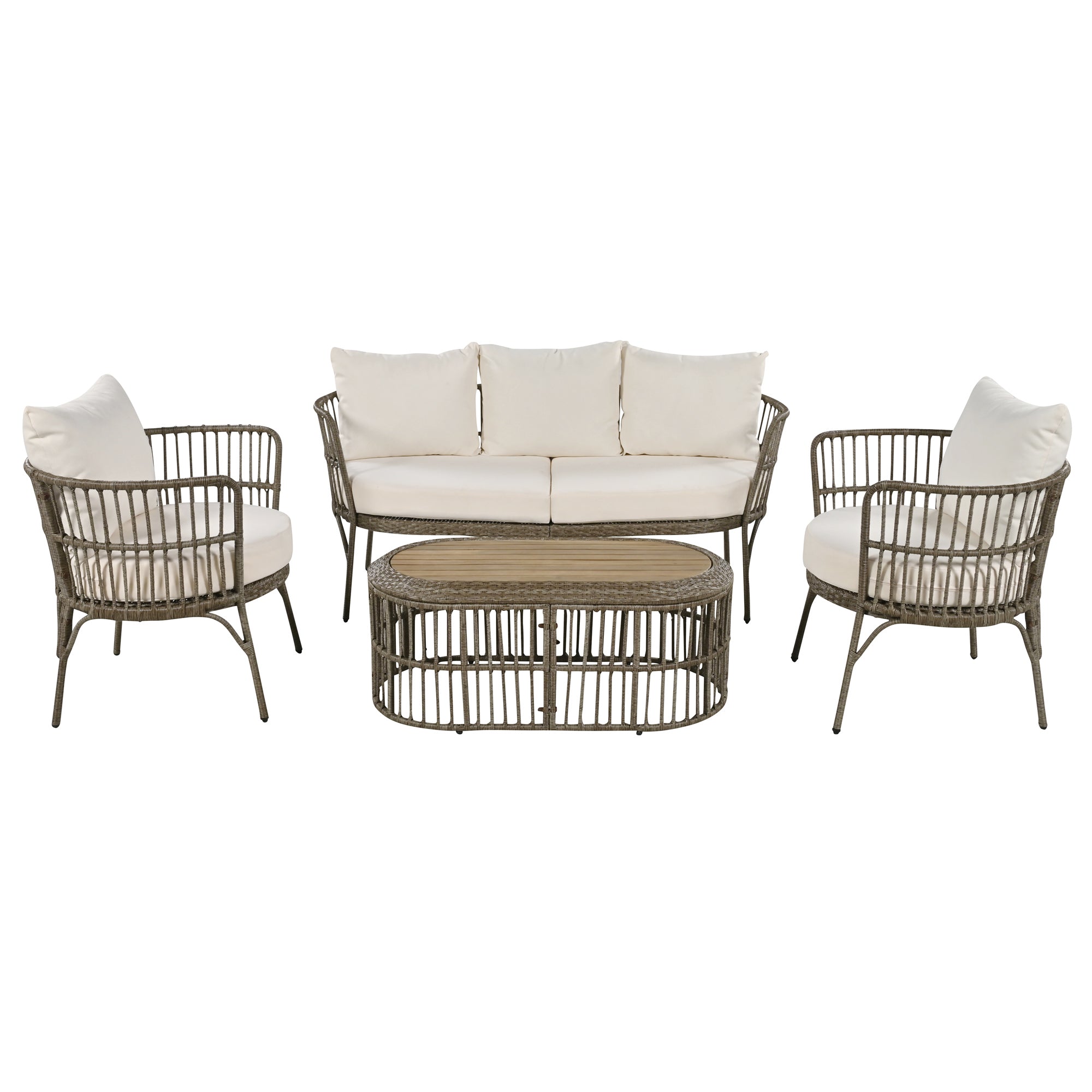 4-Piece Rattan Grey Outdoor Patio Conversation Set with Seating Set with Cushions