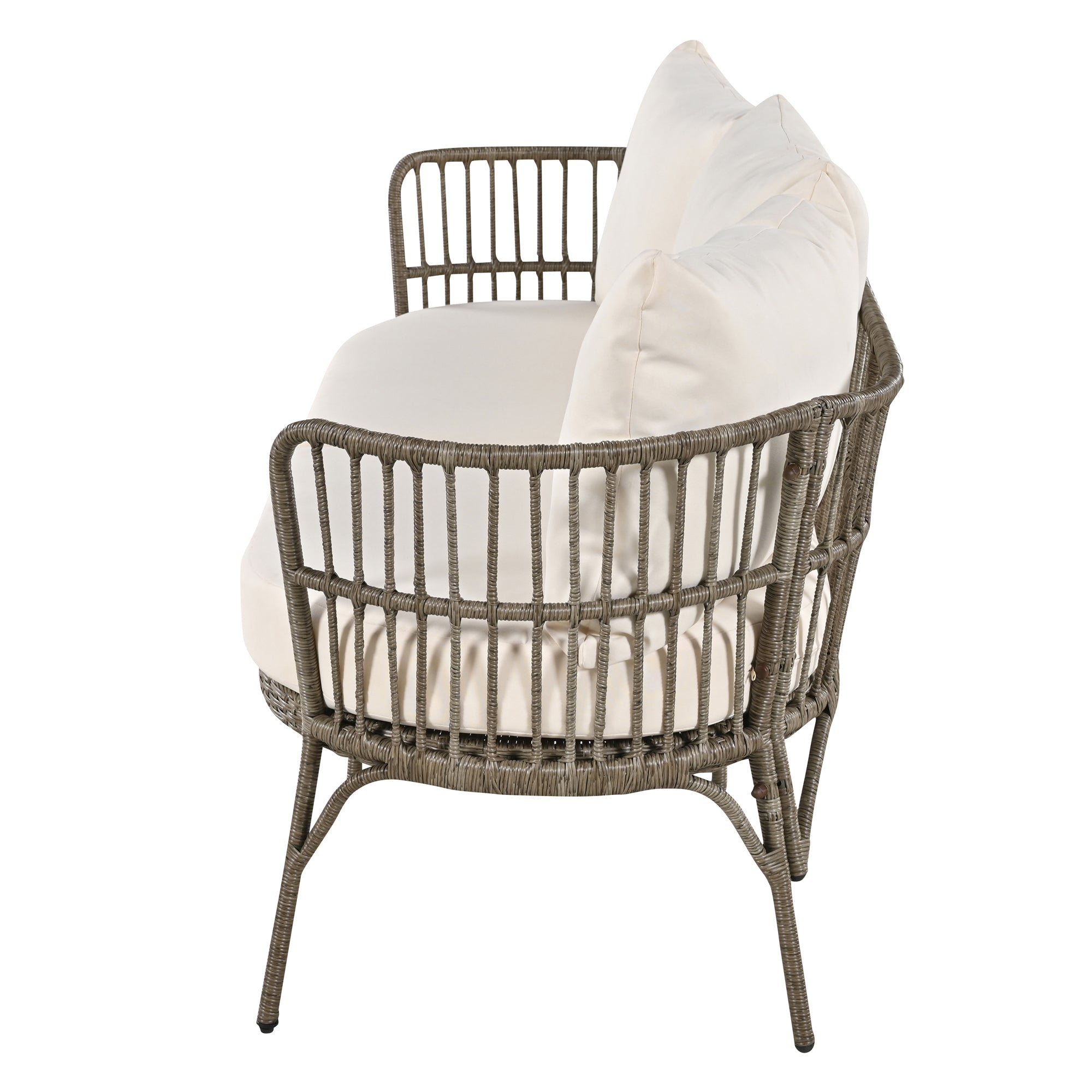 4-Piece Rattan Grey Outdoor Patio Conversation Set with Seating Set with Cushions