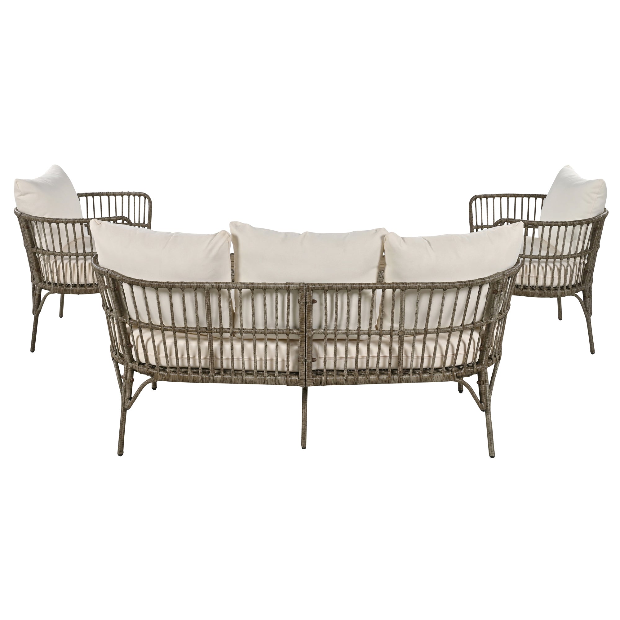 4-Piece Rattan Grey Outdoor Patio Conversation Set with Seating Set with Cushions