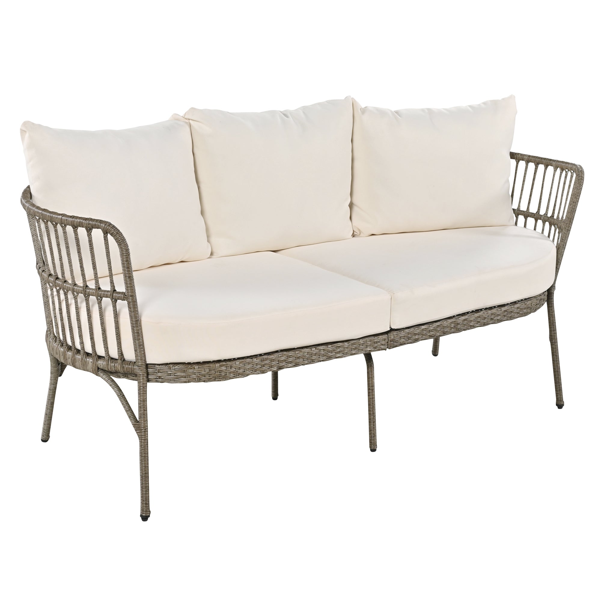 4-Piece Rattan Grey Outdoor Patio Conversation Set with Seating Set with Cushions