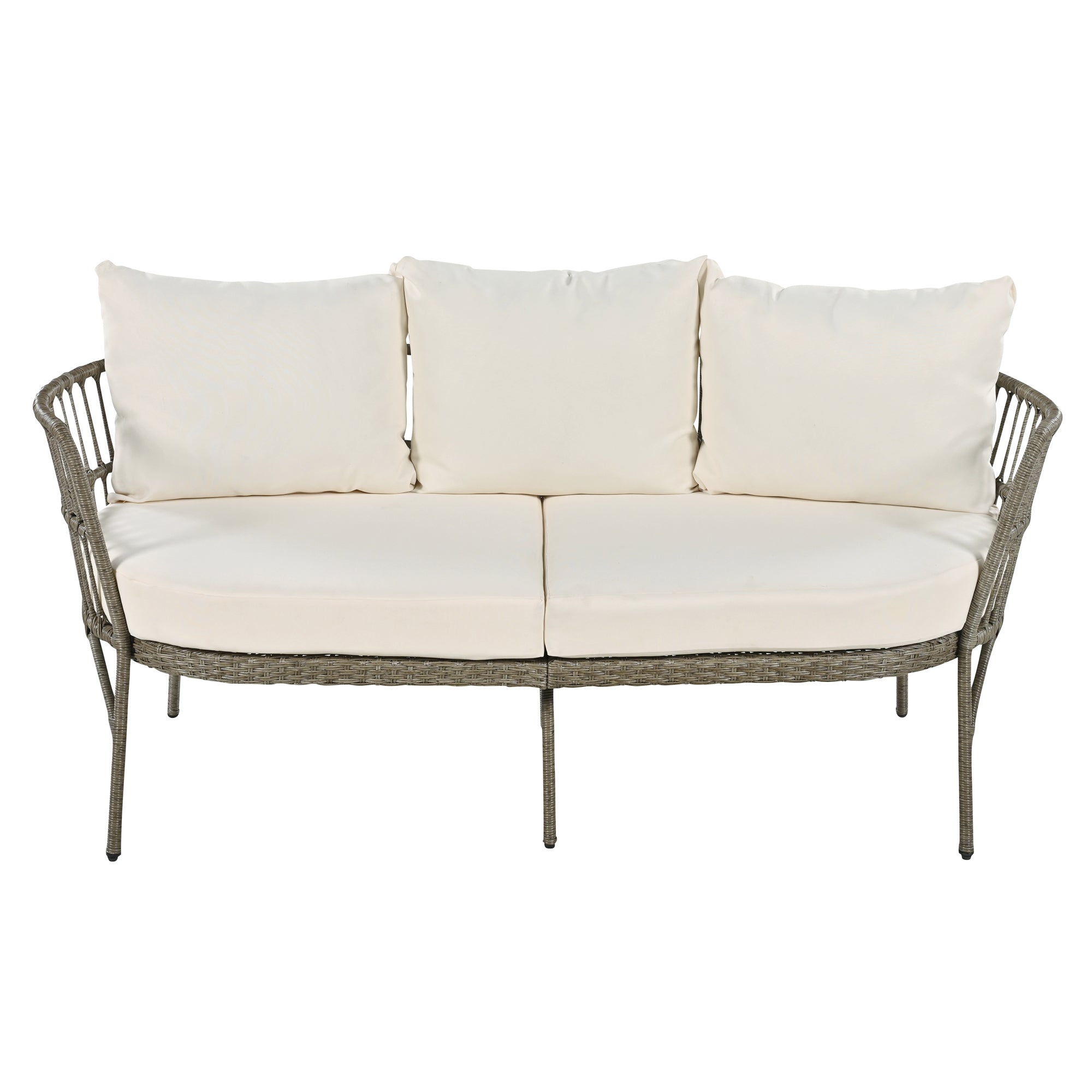 4-Piece Rattan Grey Outdoor Patio Conversation Set with Seating Set with Cushions