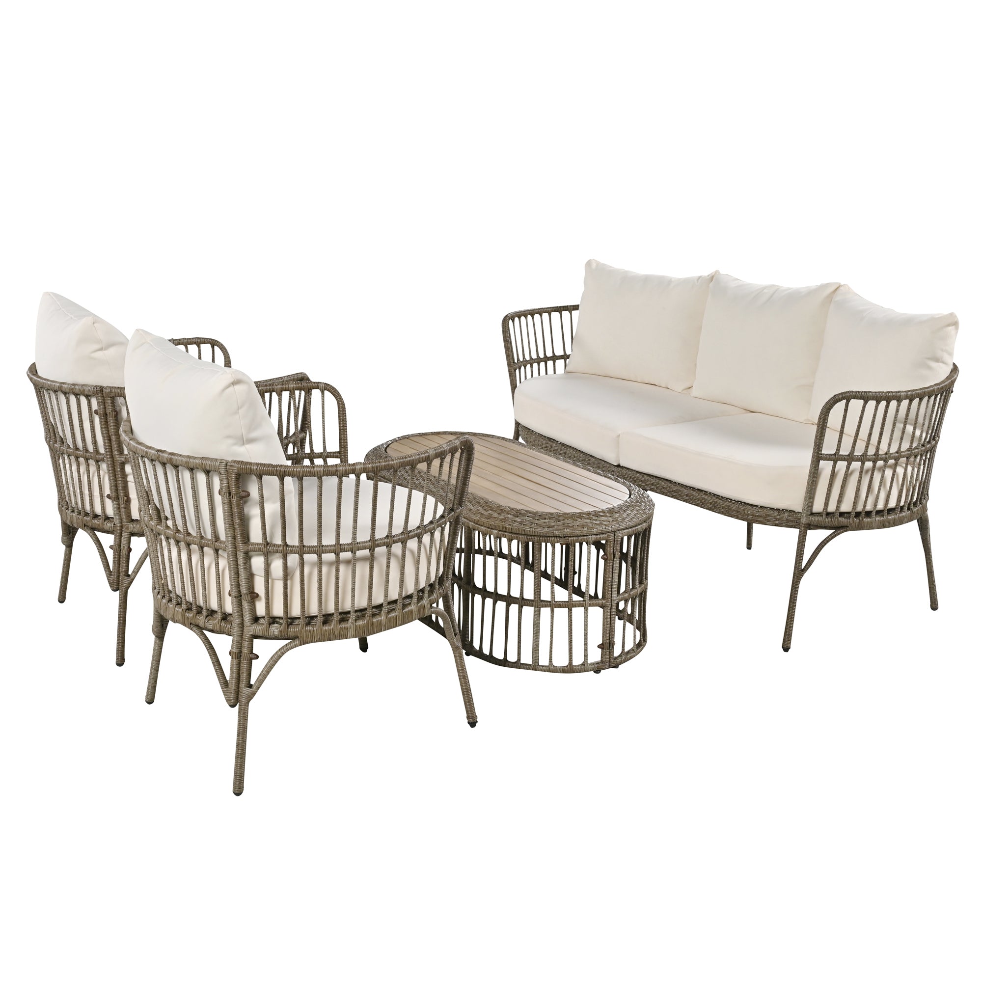 4-Piece Rattan Grey Outdoor Patio Conversation Set with Seating Set with Cushions