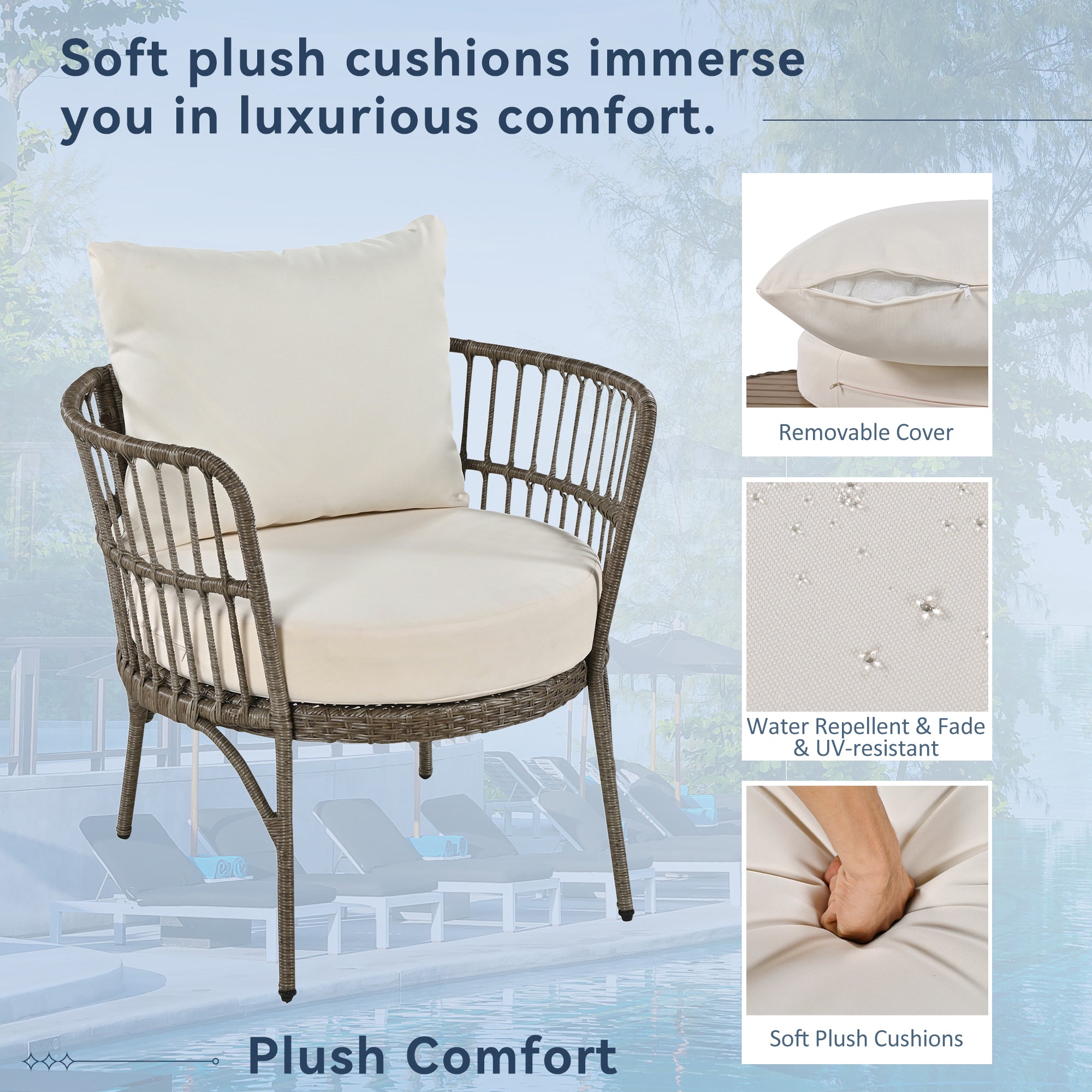 4-Piece Rattan Grey Outdoor Patio Conversation Set with Seating Set with Cushions
