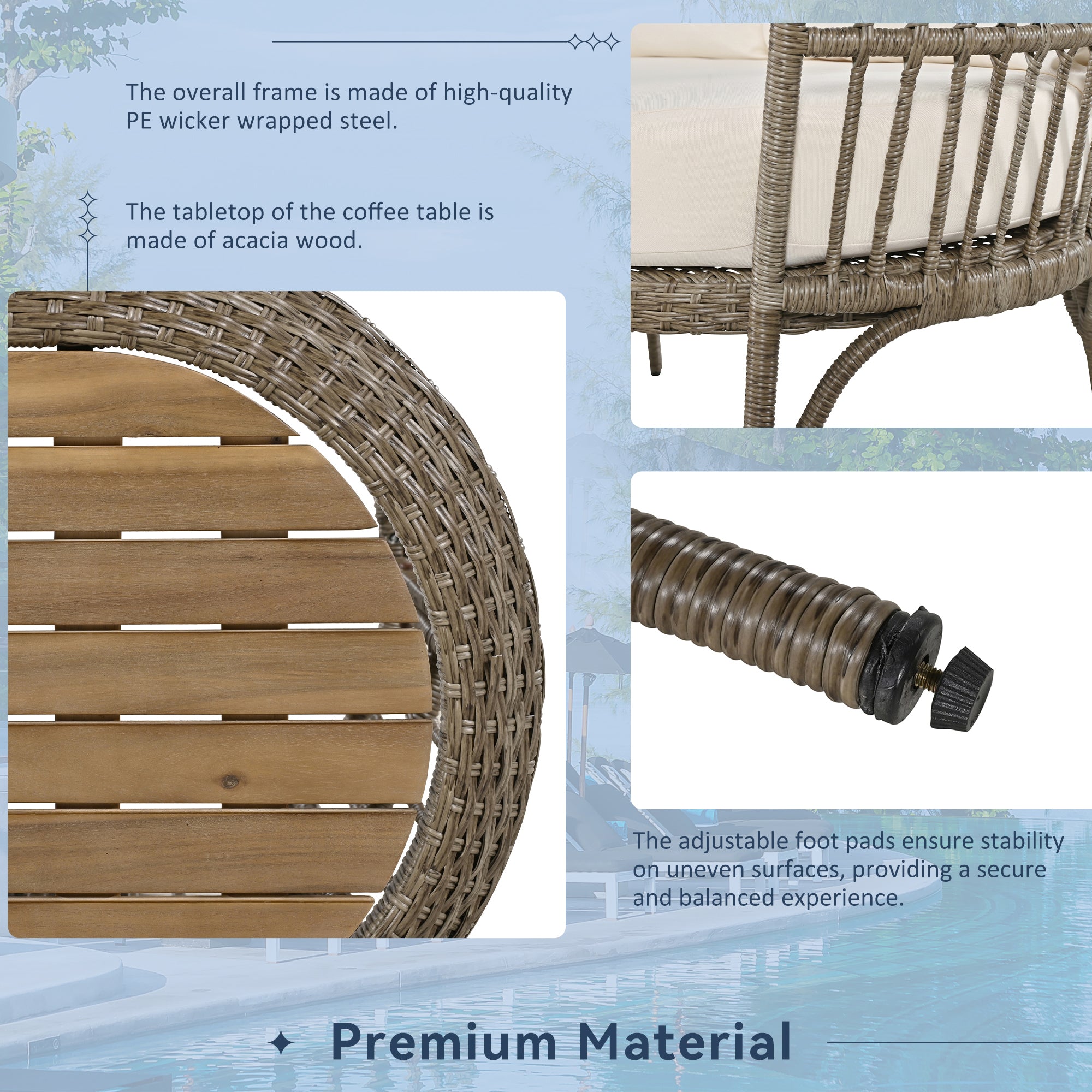 4-Piece Rattan Grey Outdoor Patio Conversation Set with Seating Set with Cushions