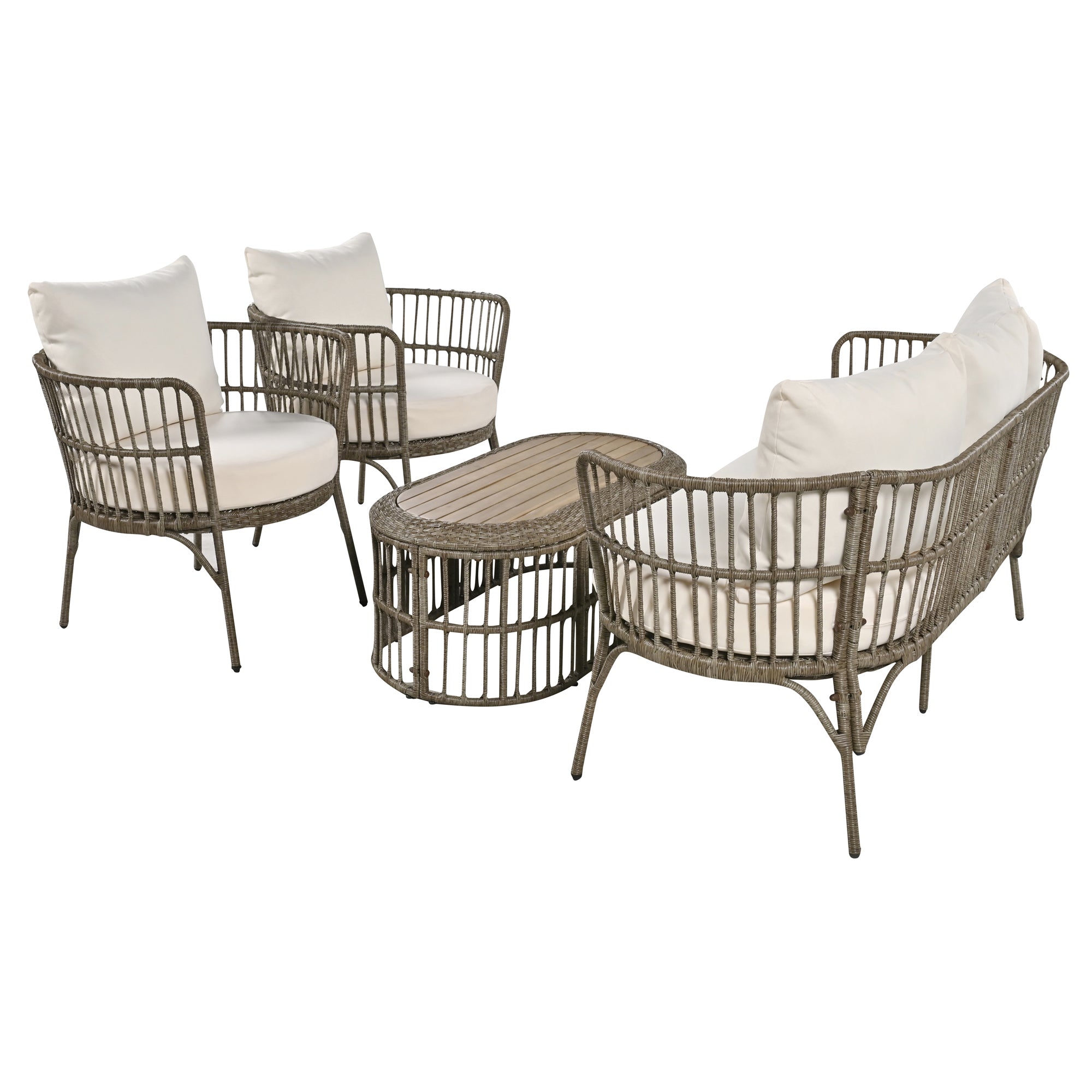 4-Piece Rattan Grey Outdoor Patio Conversation Set with Seating Set with Cushions