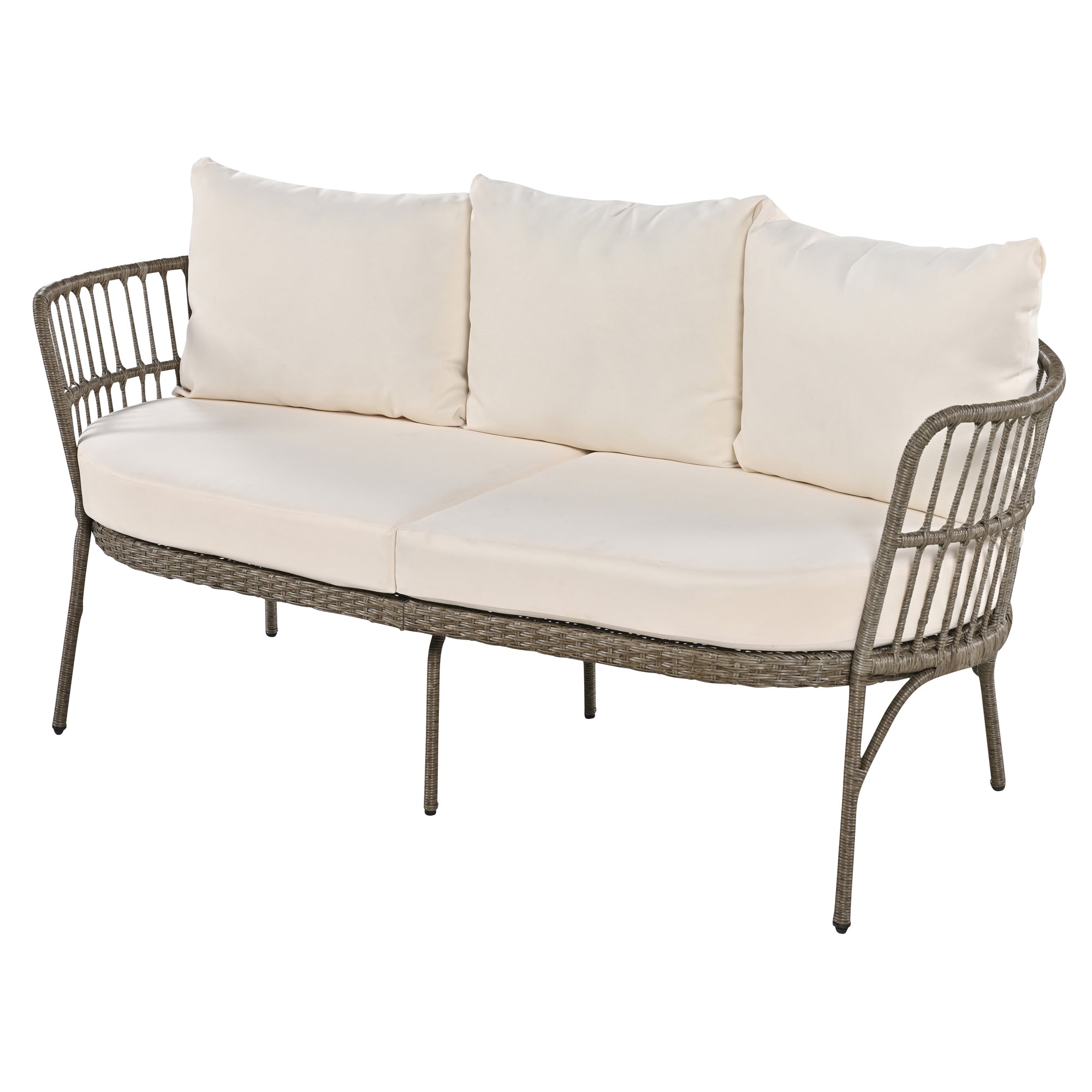 4-Piece Rattan Grey Outdoor Patio Conversation Set with Seating Set with Cushions