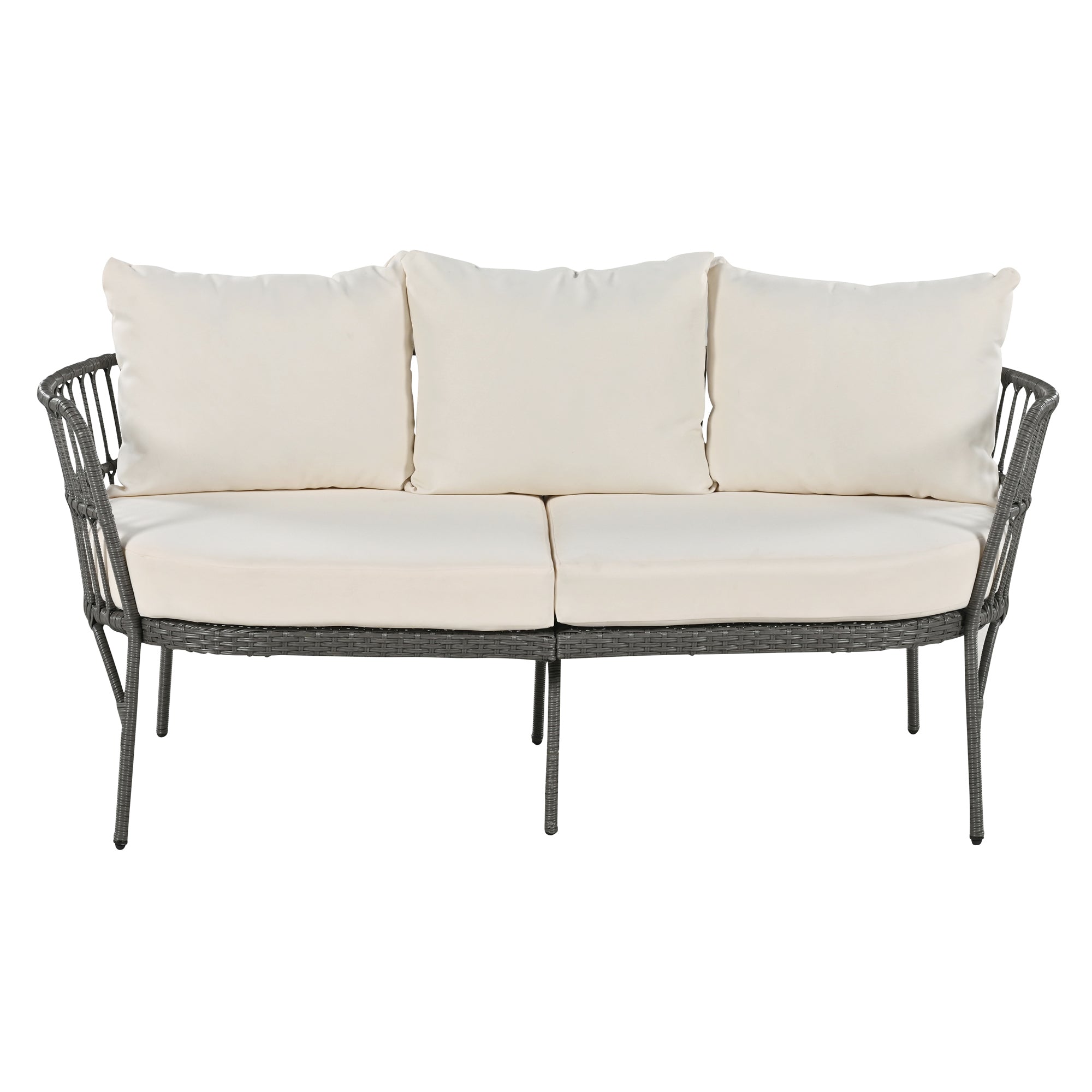 4-Piece Rattan Grey Outdoor Patio Conversation Set with Seating Set with Cushions