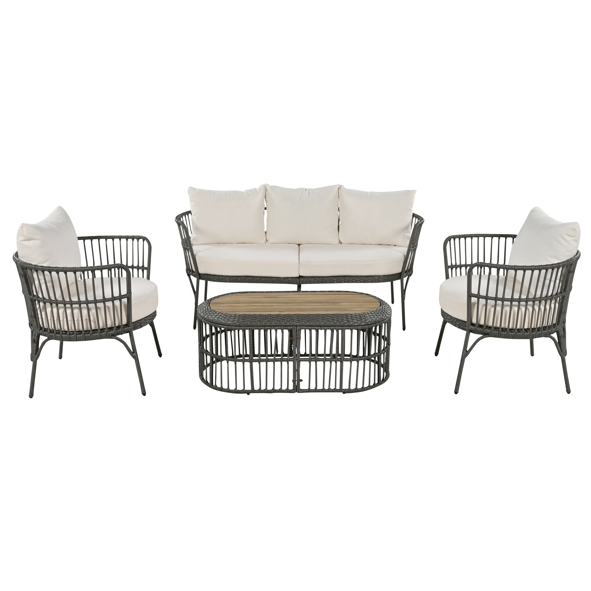 4-Piece Rattan Grey Outdoor Patio Conversation Set with Seating Set with Cushions