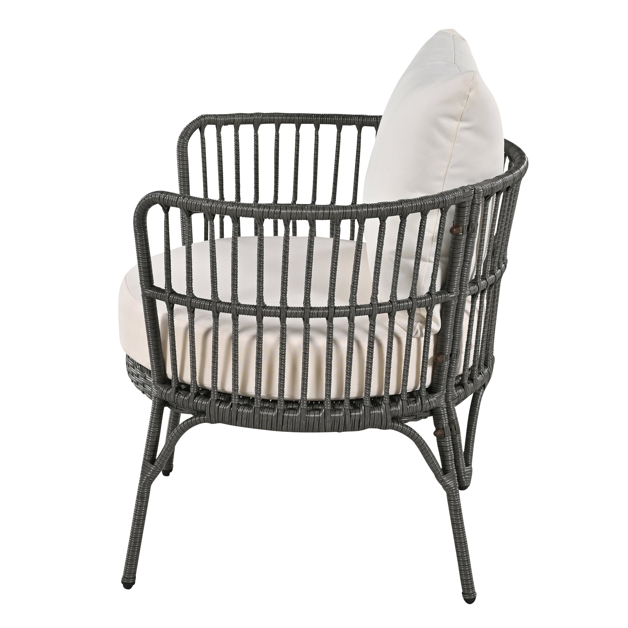 4-Piece Rattan Grey Outdoor Patio Conversation Set with Seating Set with Cushions