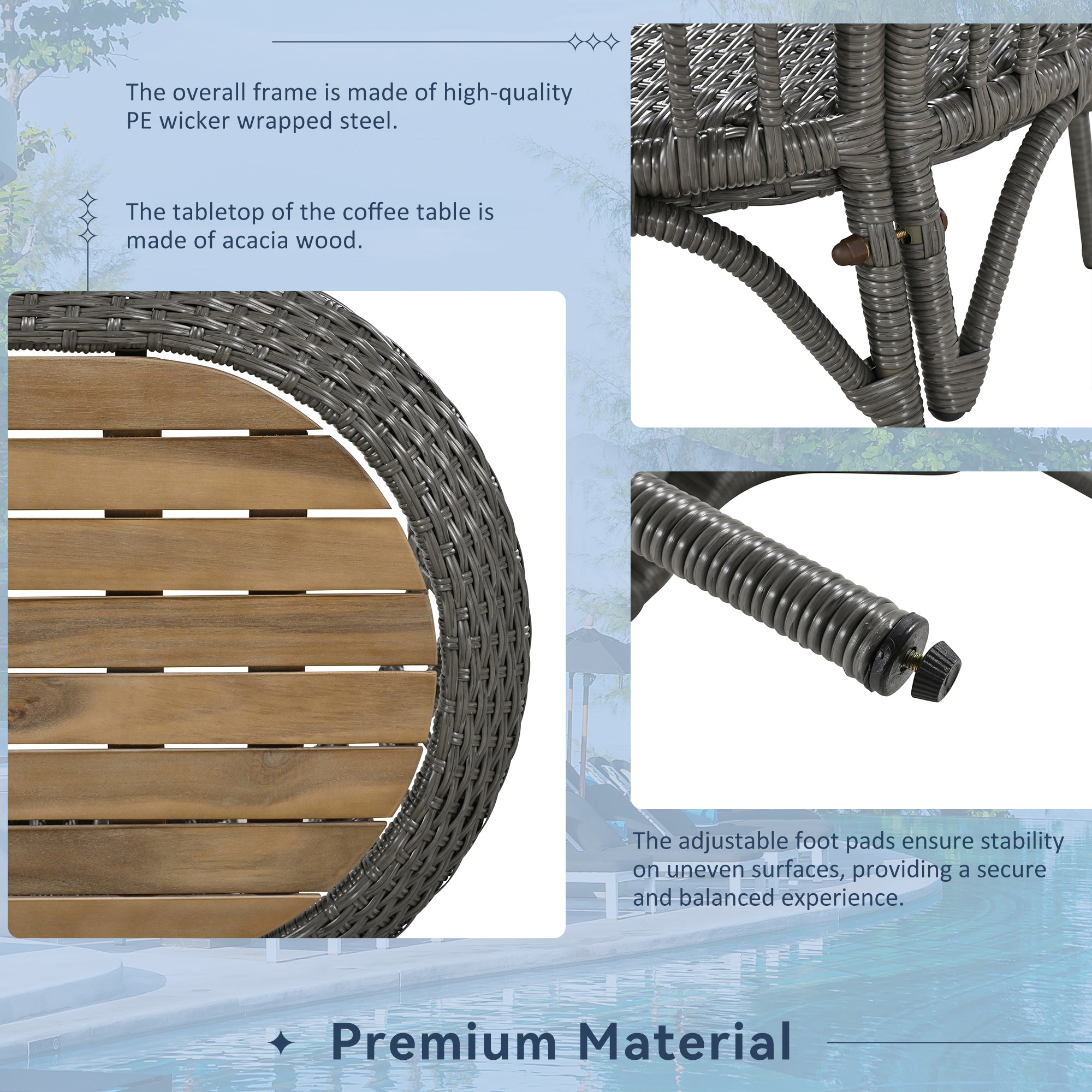 4-Piece Rattan Grey Outdoor Patio Conversation Set with Seating Set with Cushions