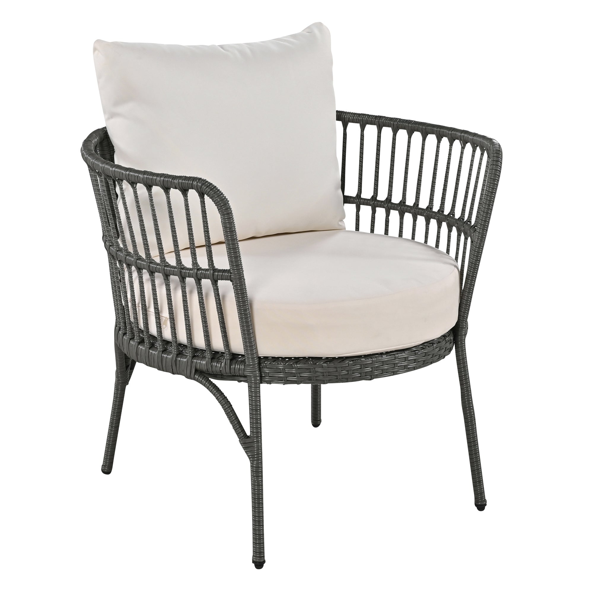 4-Piece Rattan Grey Outdoor Patio Conversation Set with Seating Set with Cushions