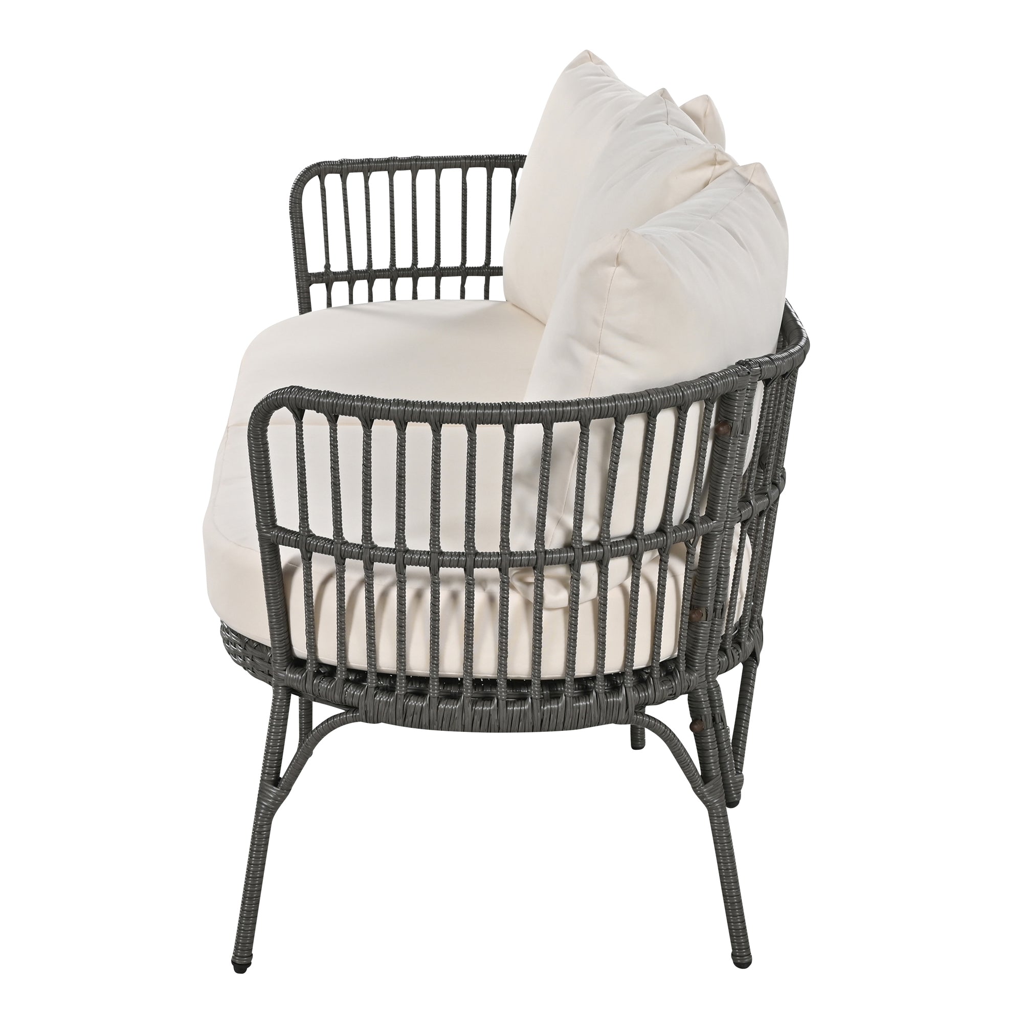 4-Piece Rattan Grey Outdoor Patio Conversation Set with Seating Set with Cushions