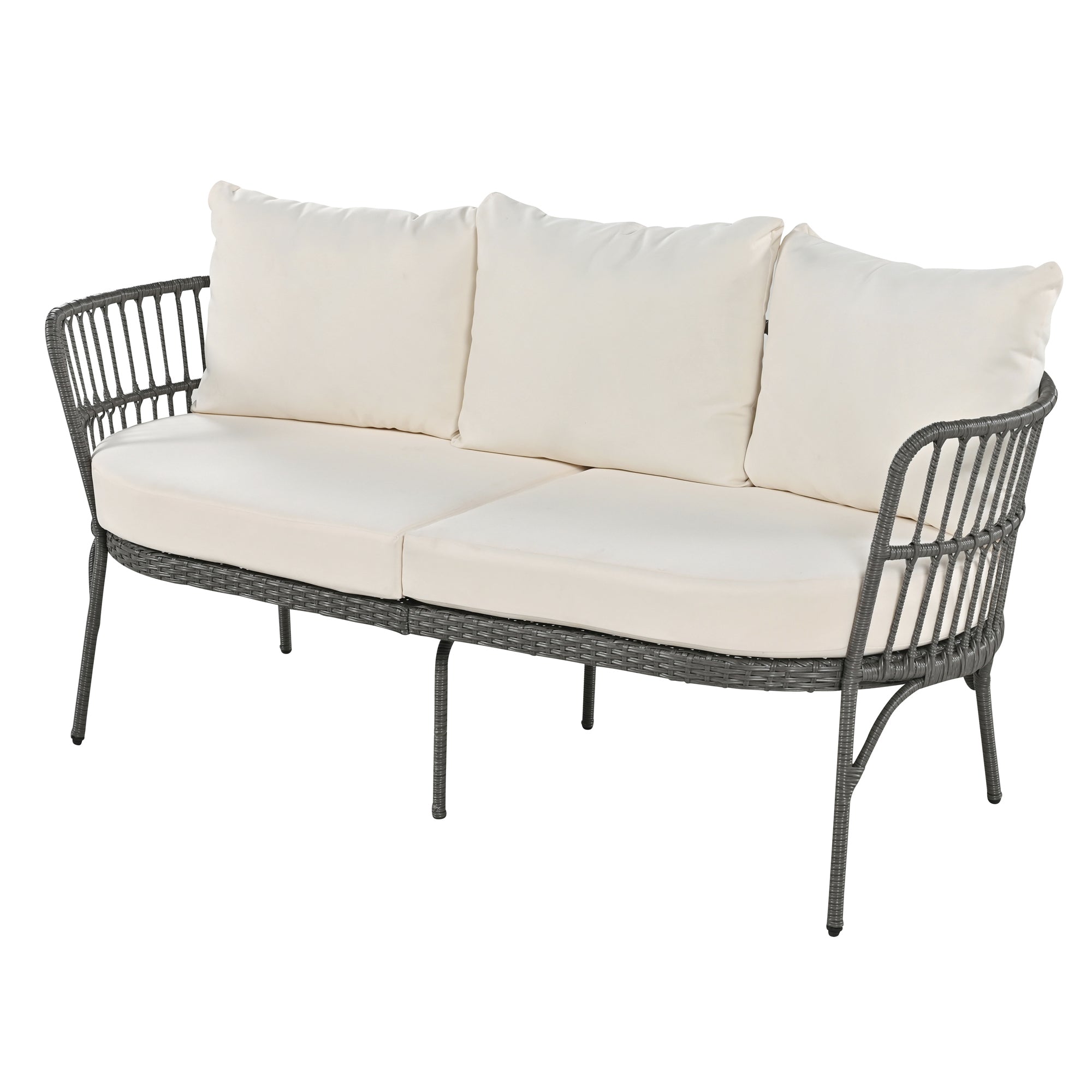 4-Piece Rattan Grey Outdoor Patio Conversation Set with Seating Set with Cushions