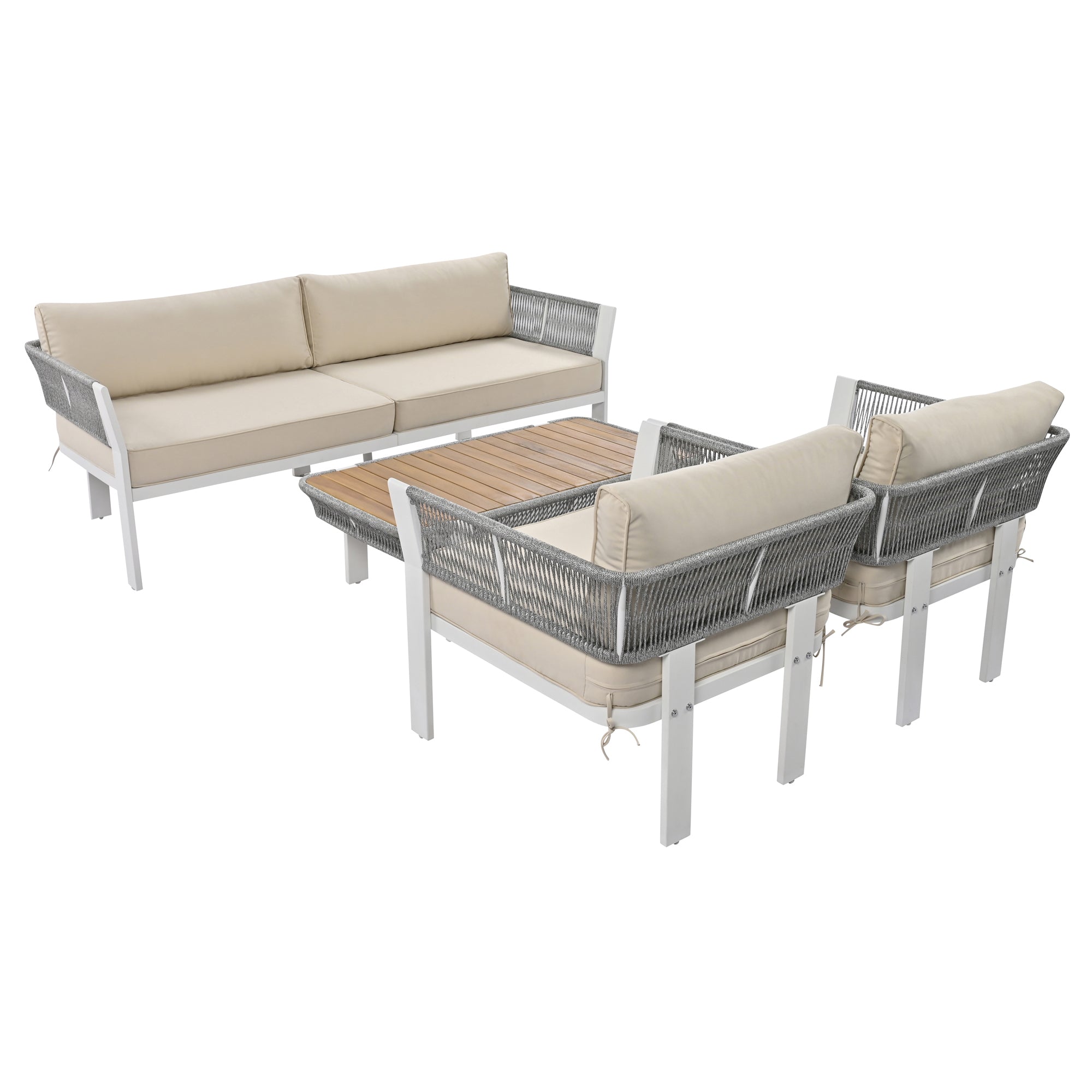 4-Piece Outdoor Patio Conversation Set with Coffee Table and Cushions