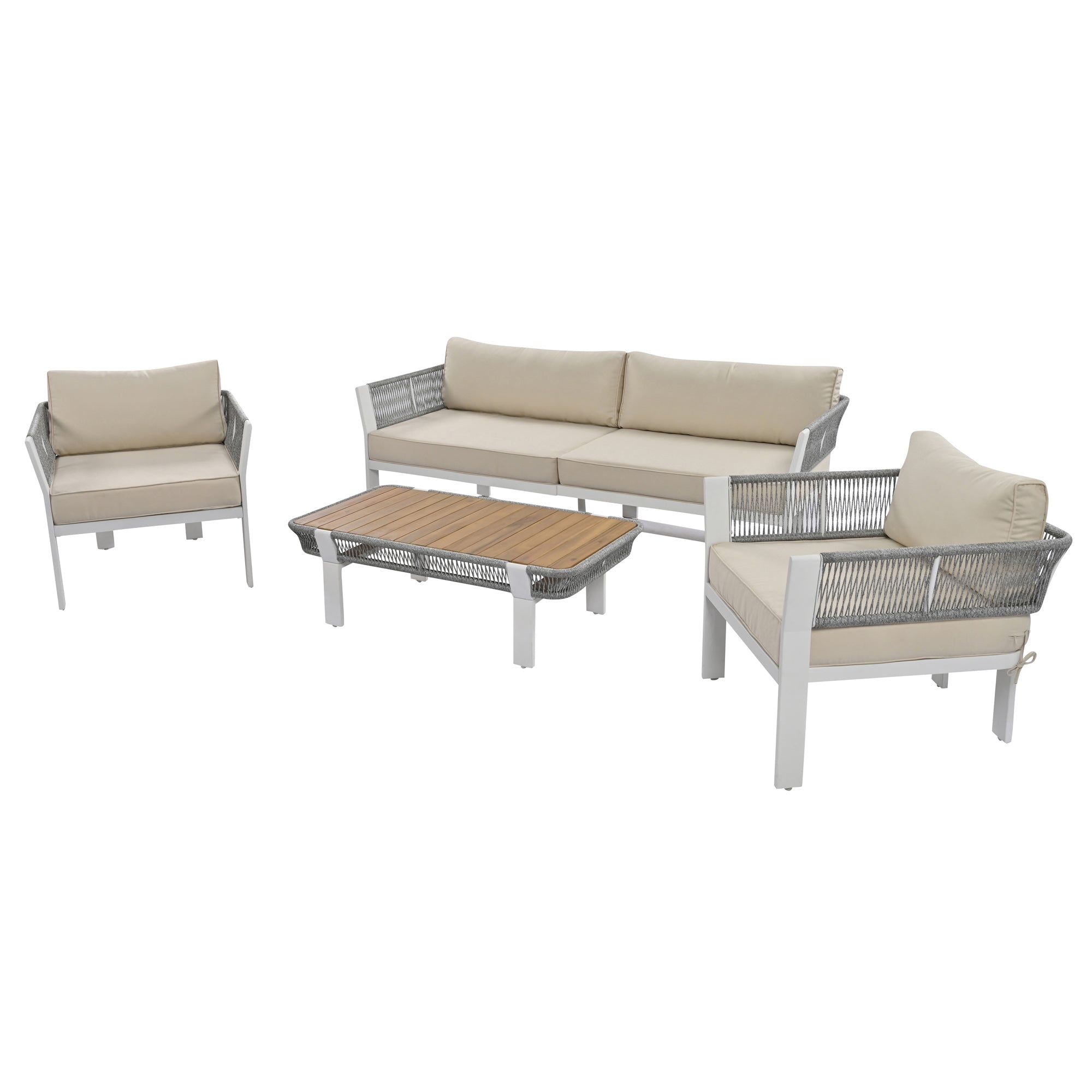 4-Piece Outdoor Patio Conversation Set with Coffee Table and Cushions