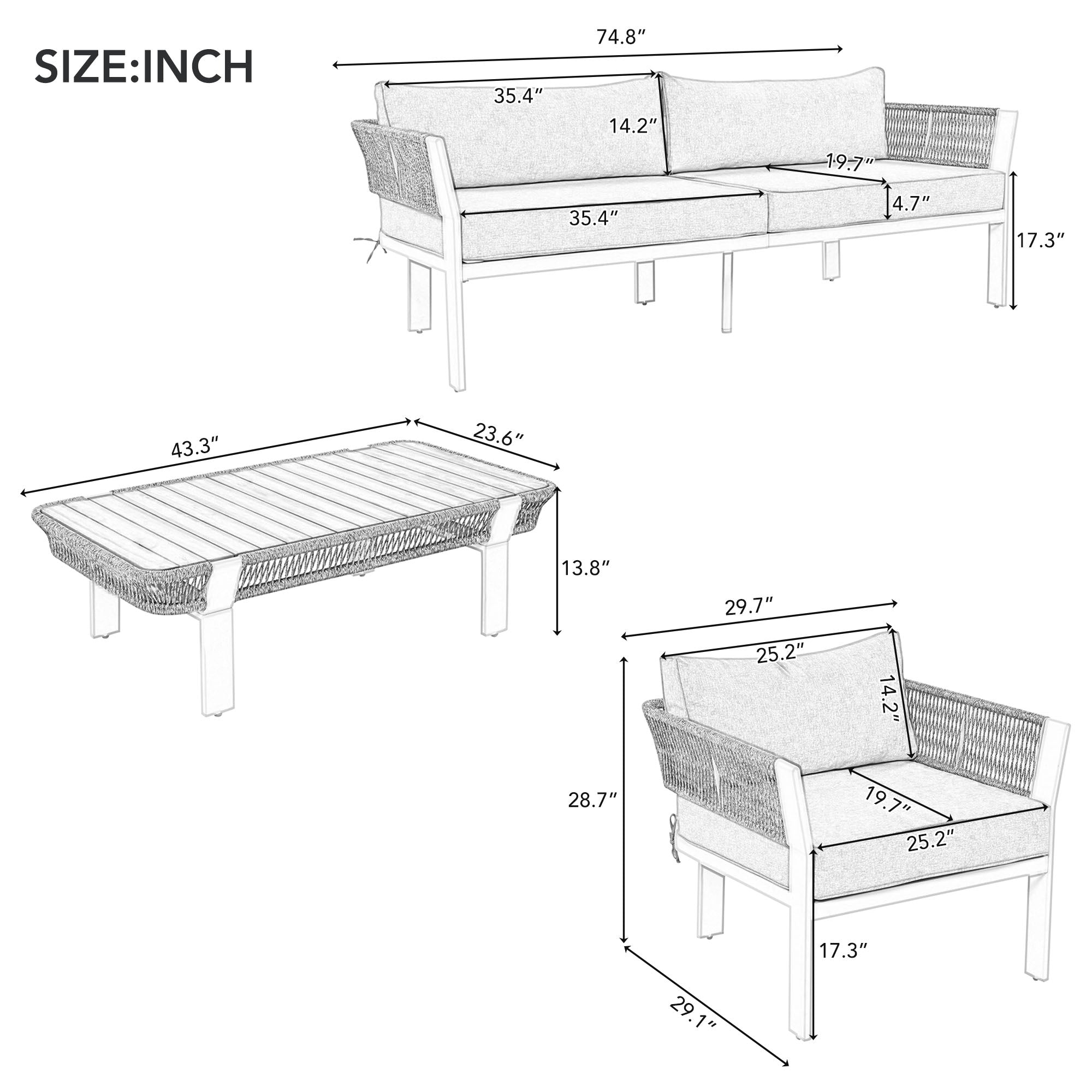 4-Piece Outdoor Patio Conversation Set with Coffee Table and Cushions
