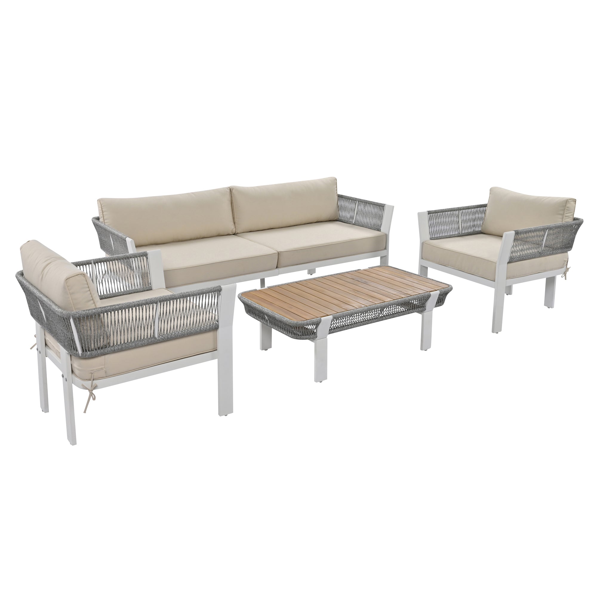 4-Piece Outdoor Patio Conversation Set with Coffee Table and Cushions
