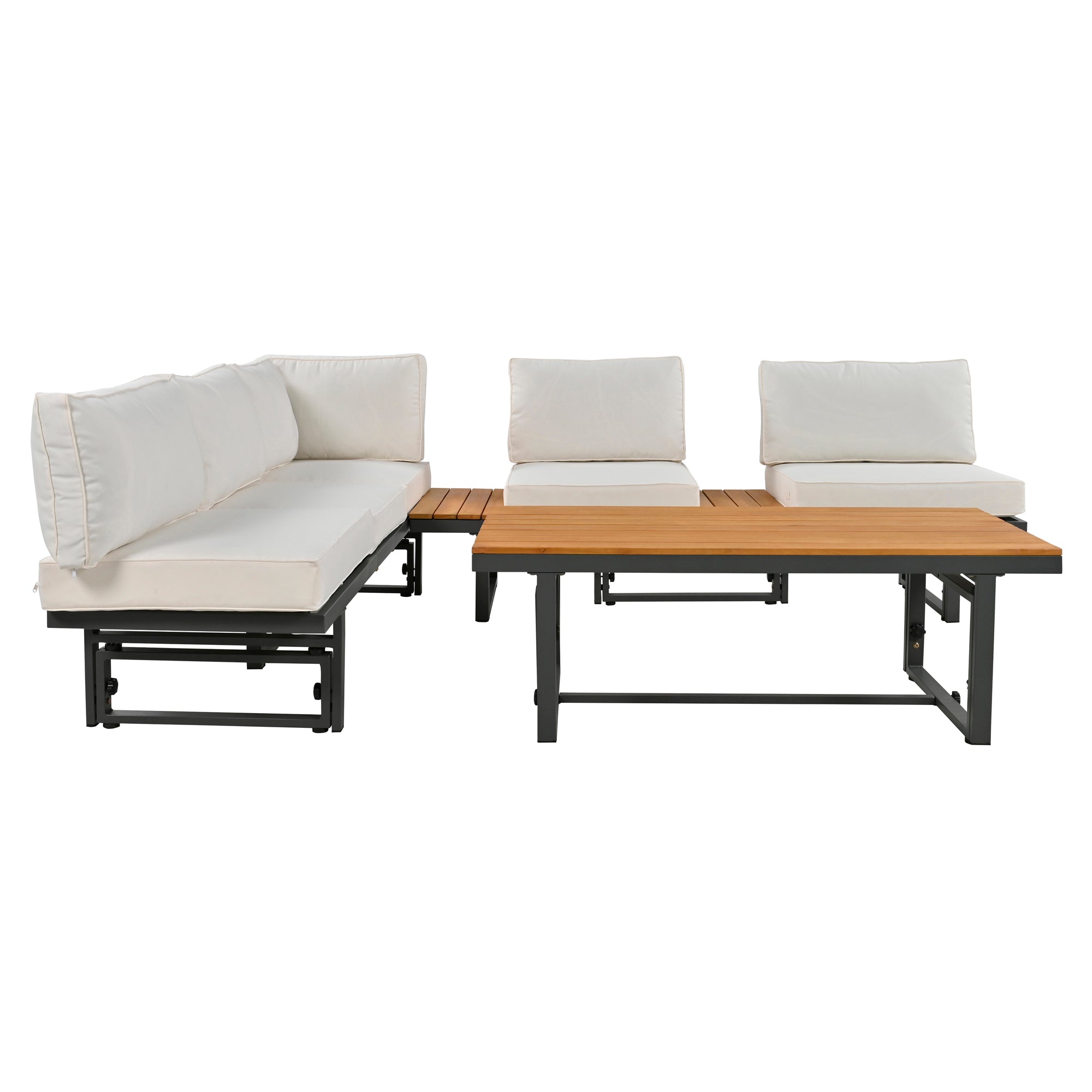3-Piece Metal Outdoor patio Sectional Sofa Set with Height-adjustable Seating and Coffee Table with Cushion