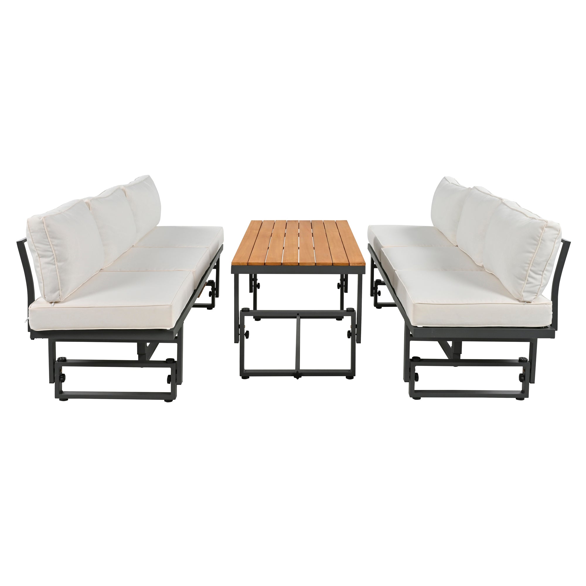 3-Piece Metal Outdoor patio Sectional Sofa Set with Height-adjustable Seating and Coffee Table with Cushion