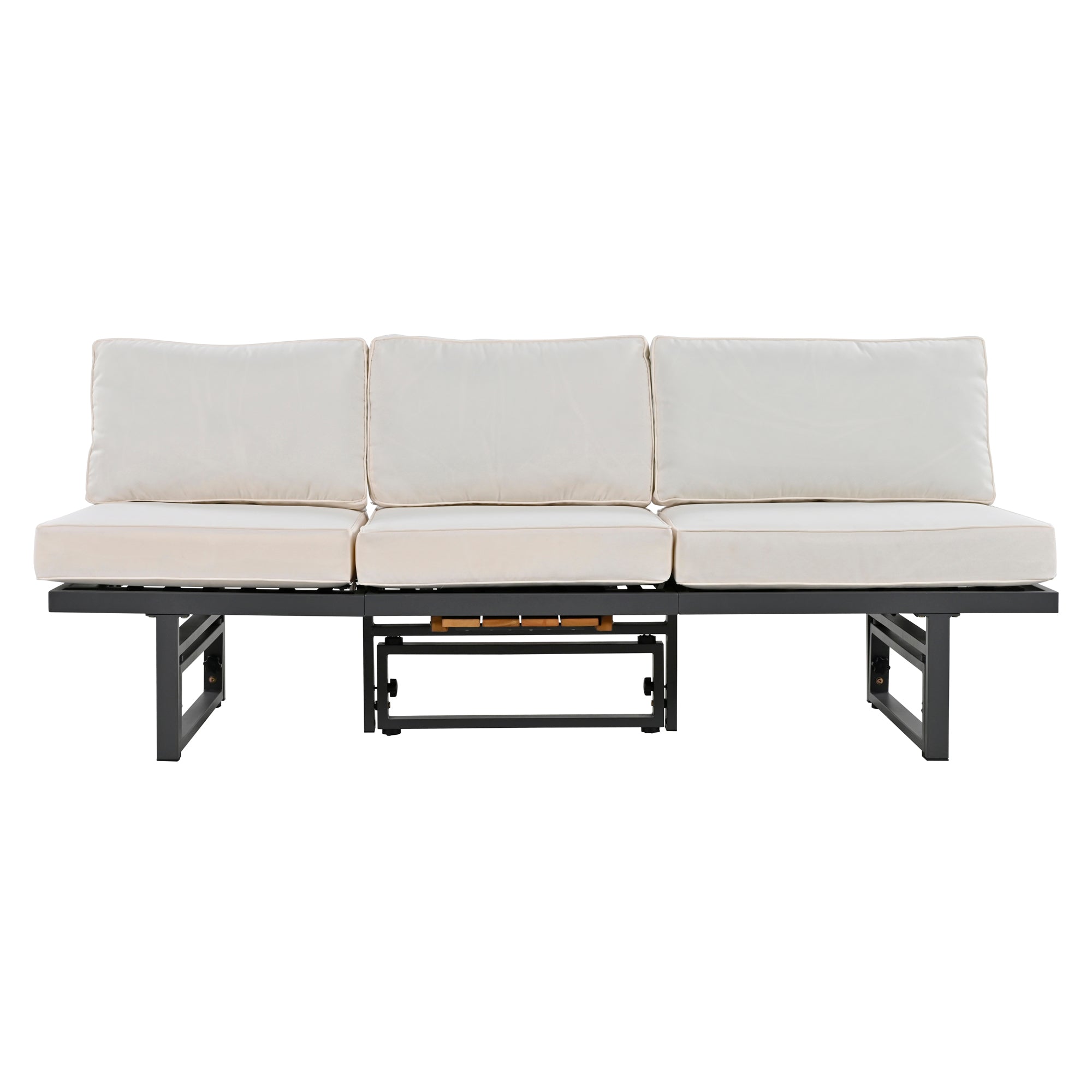 3-Piece Metal Outdoor patio Sectional Sofa Set with Height-adjustable Seating and Coffee Table with Cushion