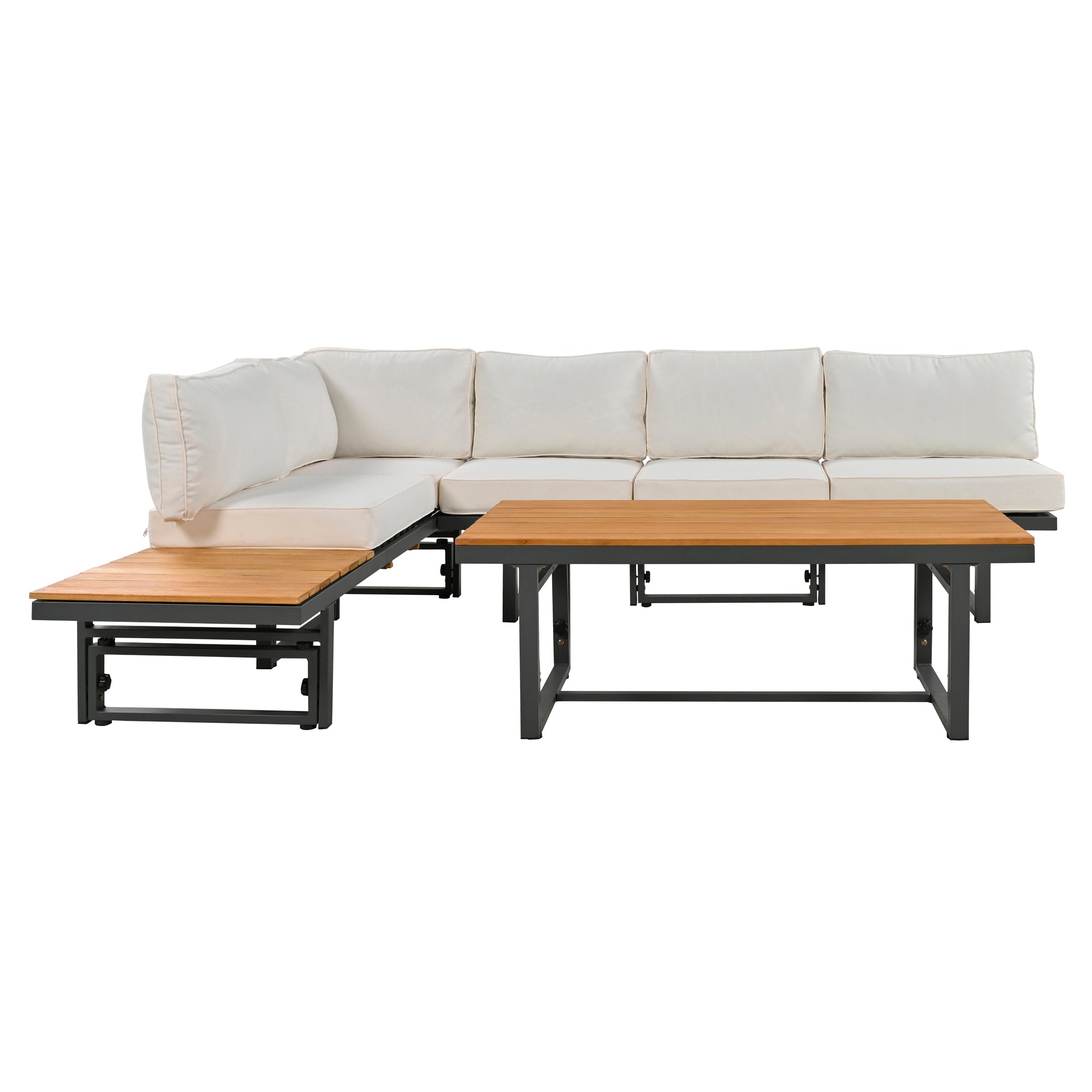 3-Piece Metal Outdoor patio Sectional Sofa Set with Height-adjustable Seating and Coffee Table with Cushion