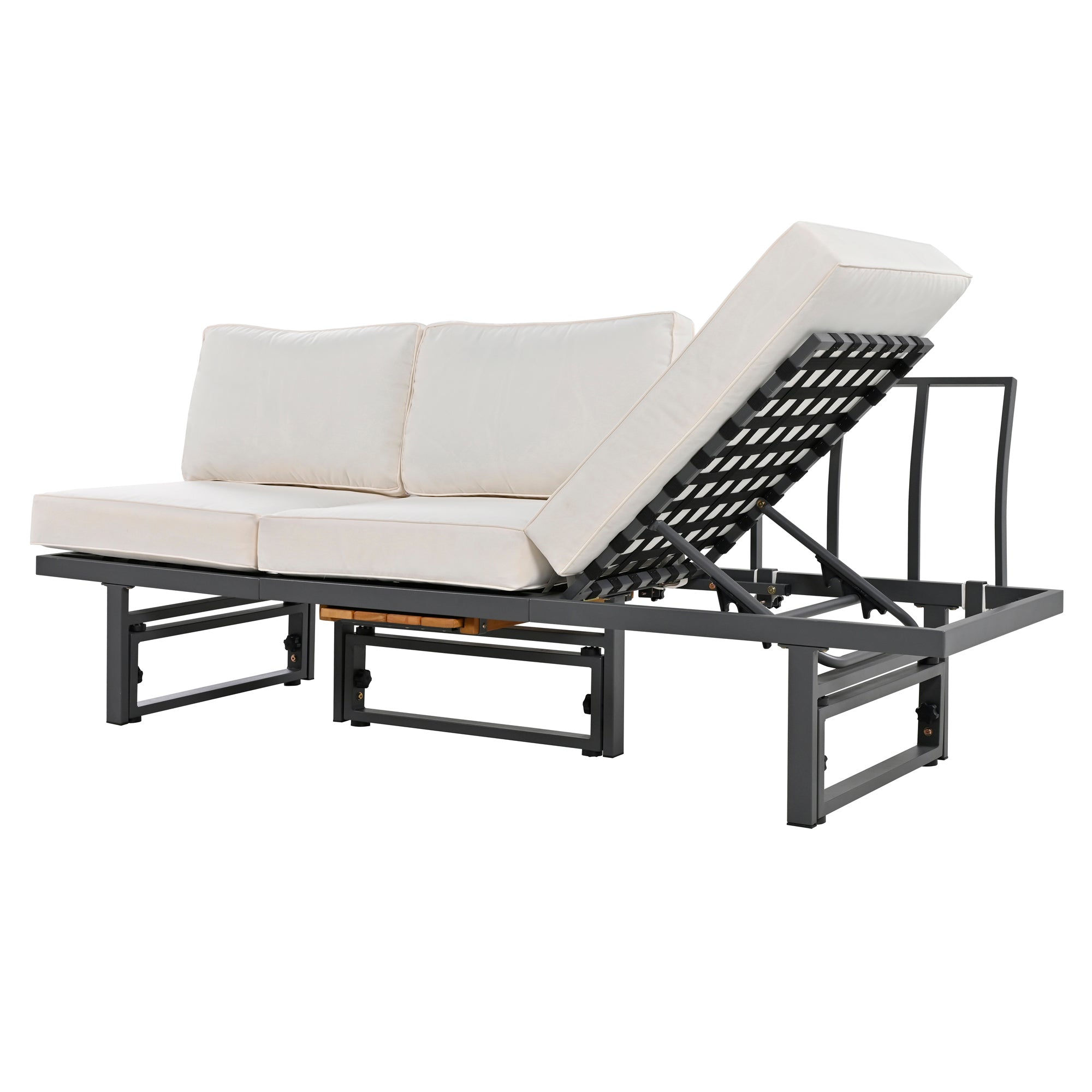 3-Piece Metal Outdoor patio Sectional Sofa Set with Height-adjustable Seating and Coffee Table with Cushion