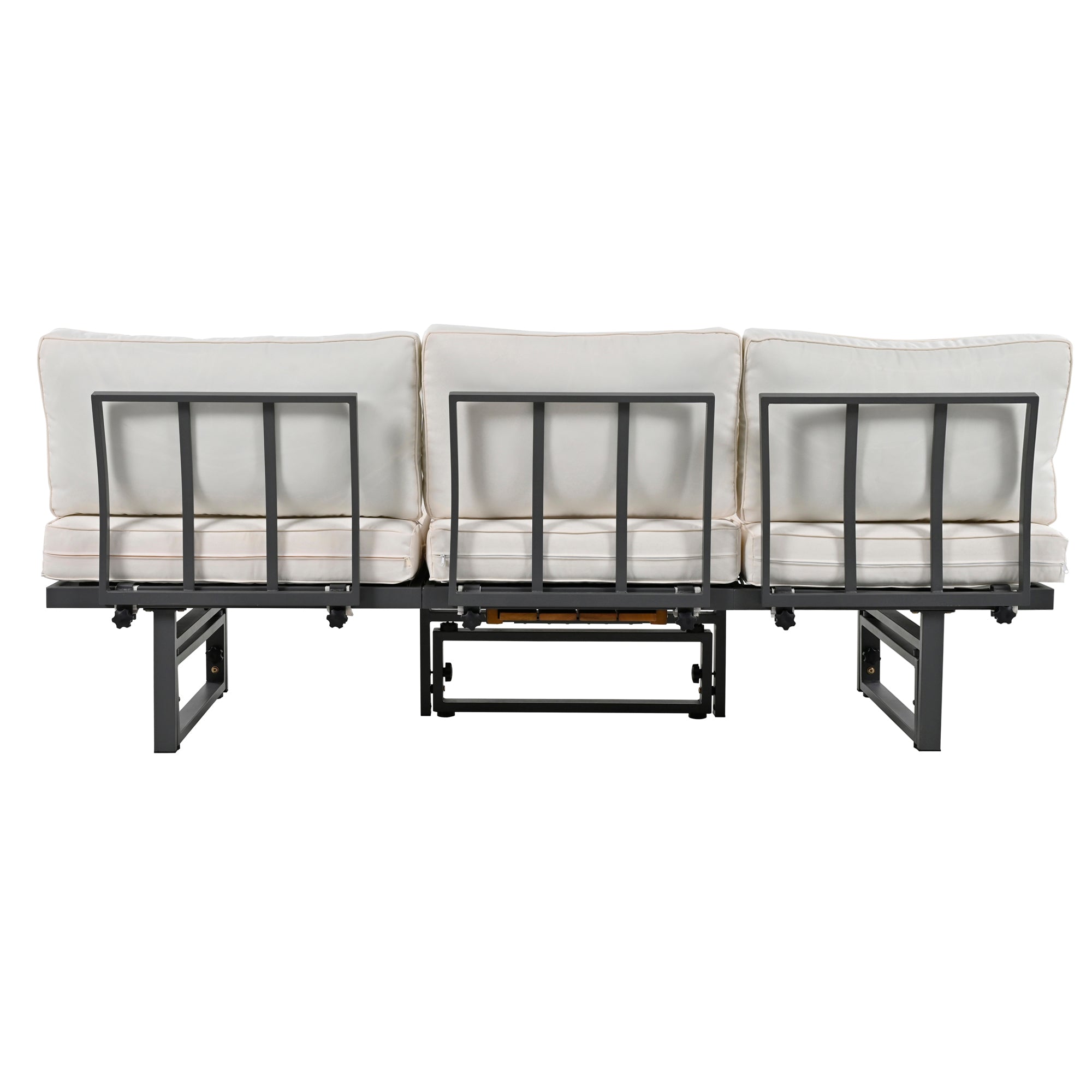 3-Piece Metal Outdoor patio Sectional Sofa Set with Height-adjustable Seating and Coffee Table with Cushion
