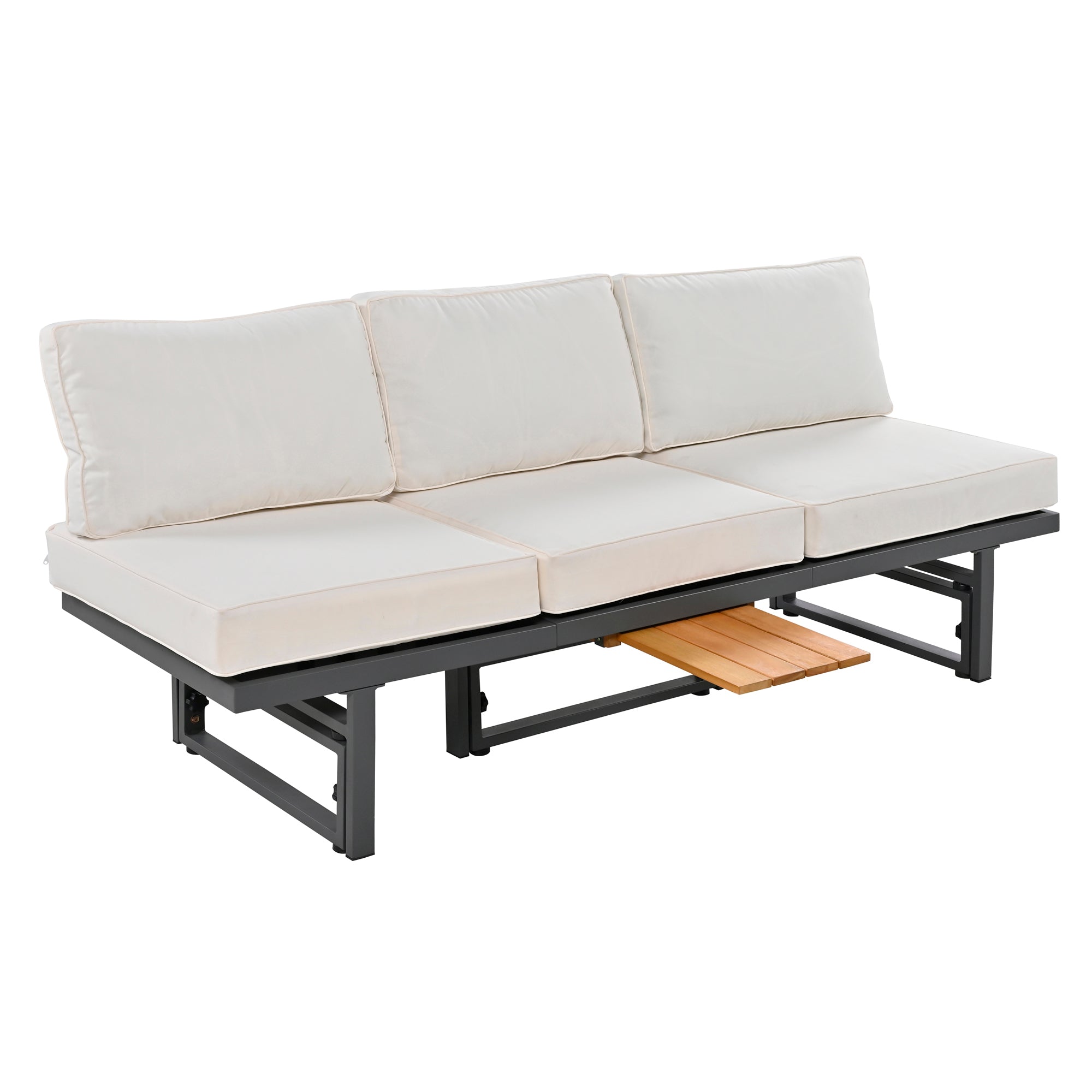 3-Piece Metal Outdoor patio Sectional Sofa Set with Height-adjustable Seating and Coffee Table with Cushion