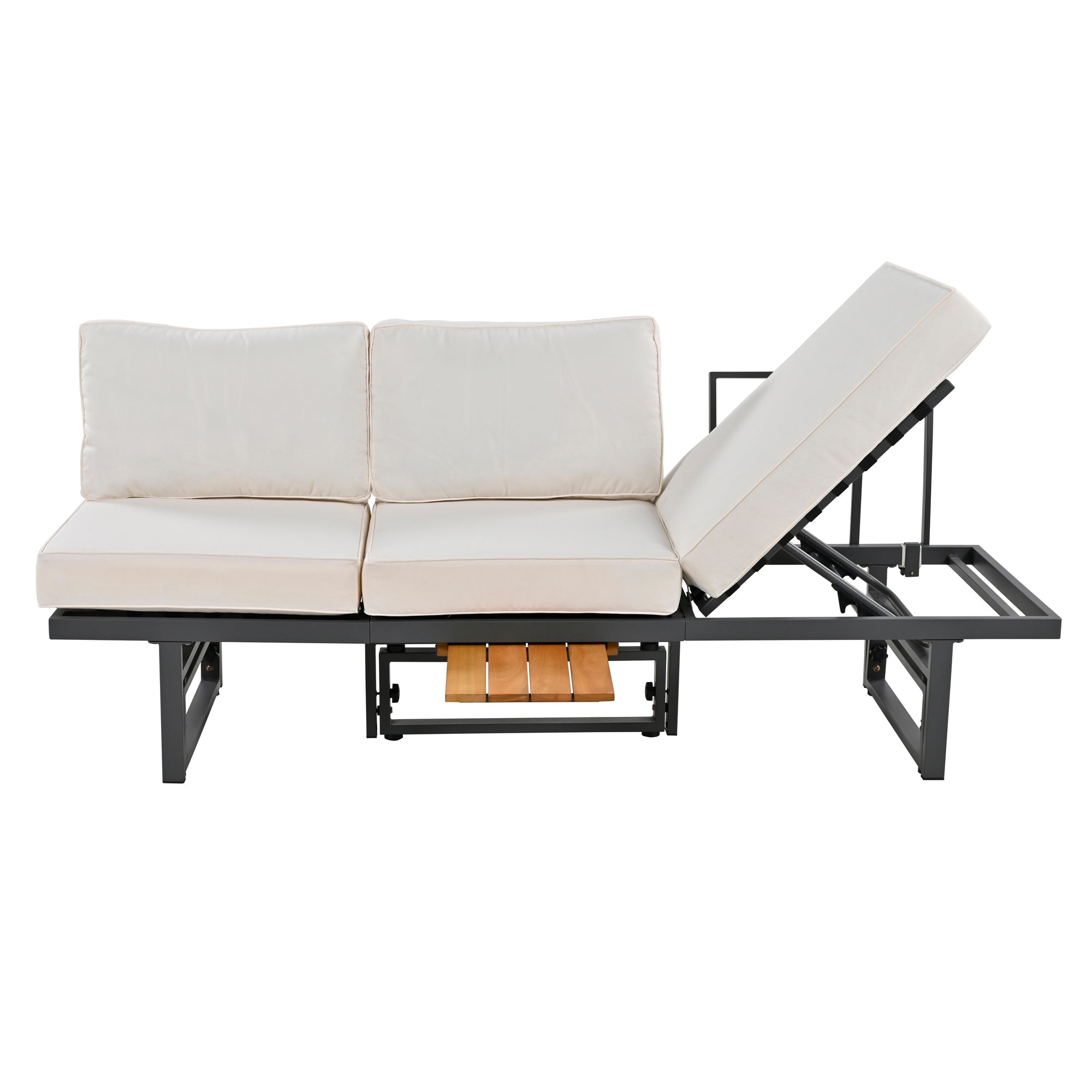 3-Piece Metal Outdoor patio Sectional Sofa Set with Height-adjustable Seating and Coffee Table with Cushion
