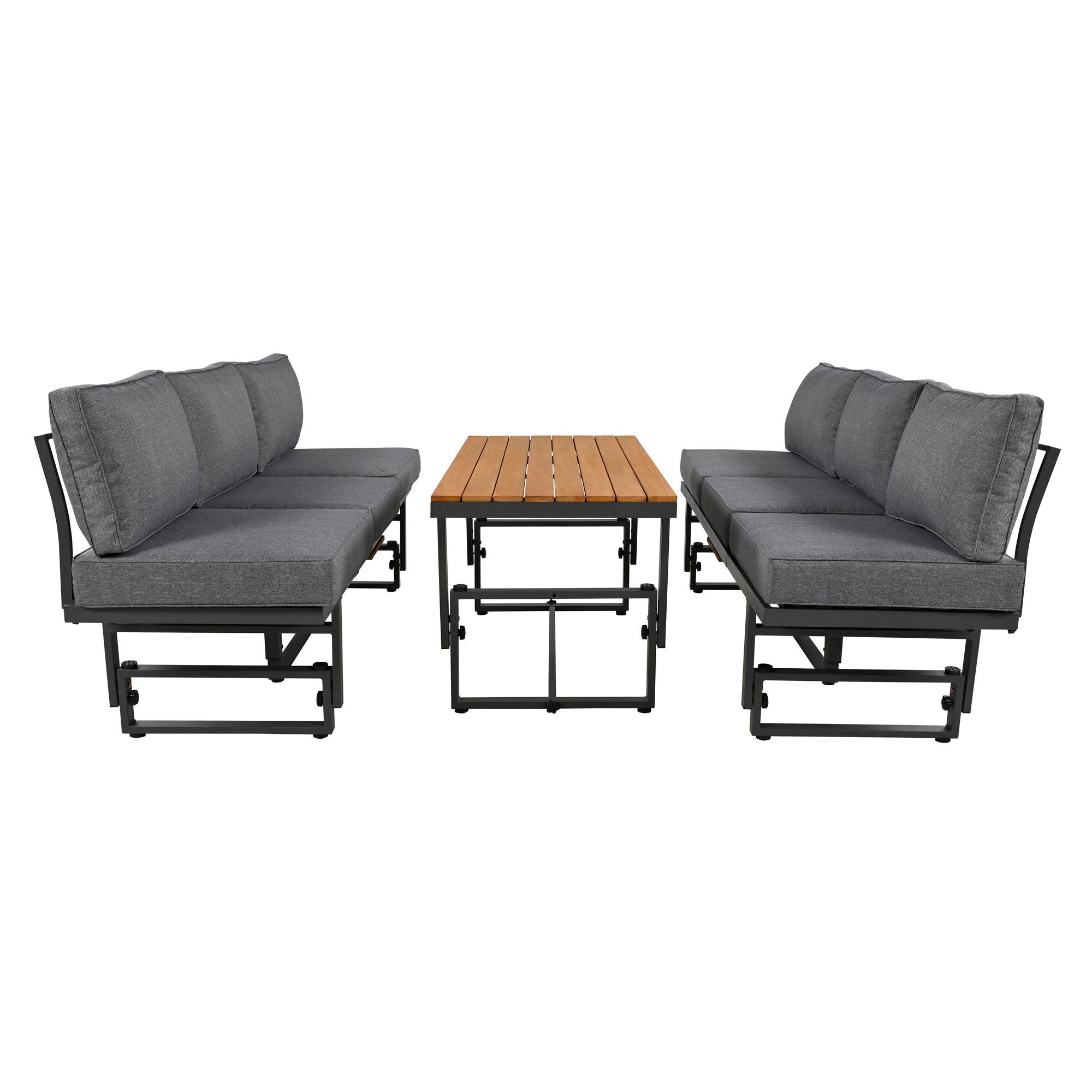 3-Piece Metal Outdoor patio Sectional Sofa Set with Height-adjustable Seating and Coffee Table with Cushion