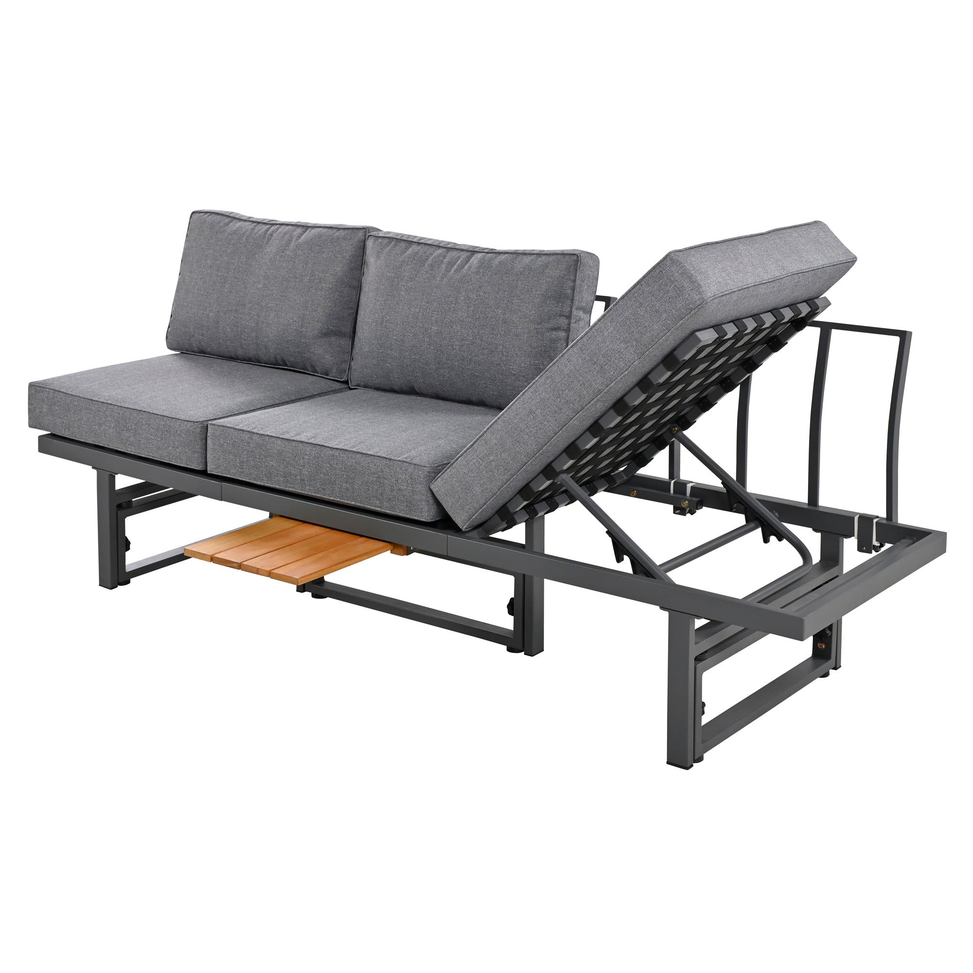 3-Piece Metal Outdoor patio Sectional Sofa Set with Height-adjustable Seating and Coffee Table with Cushion