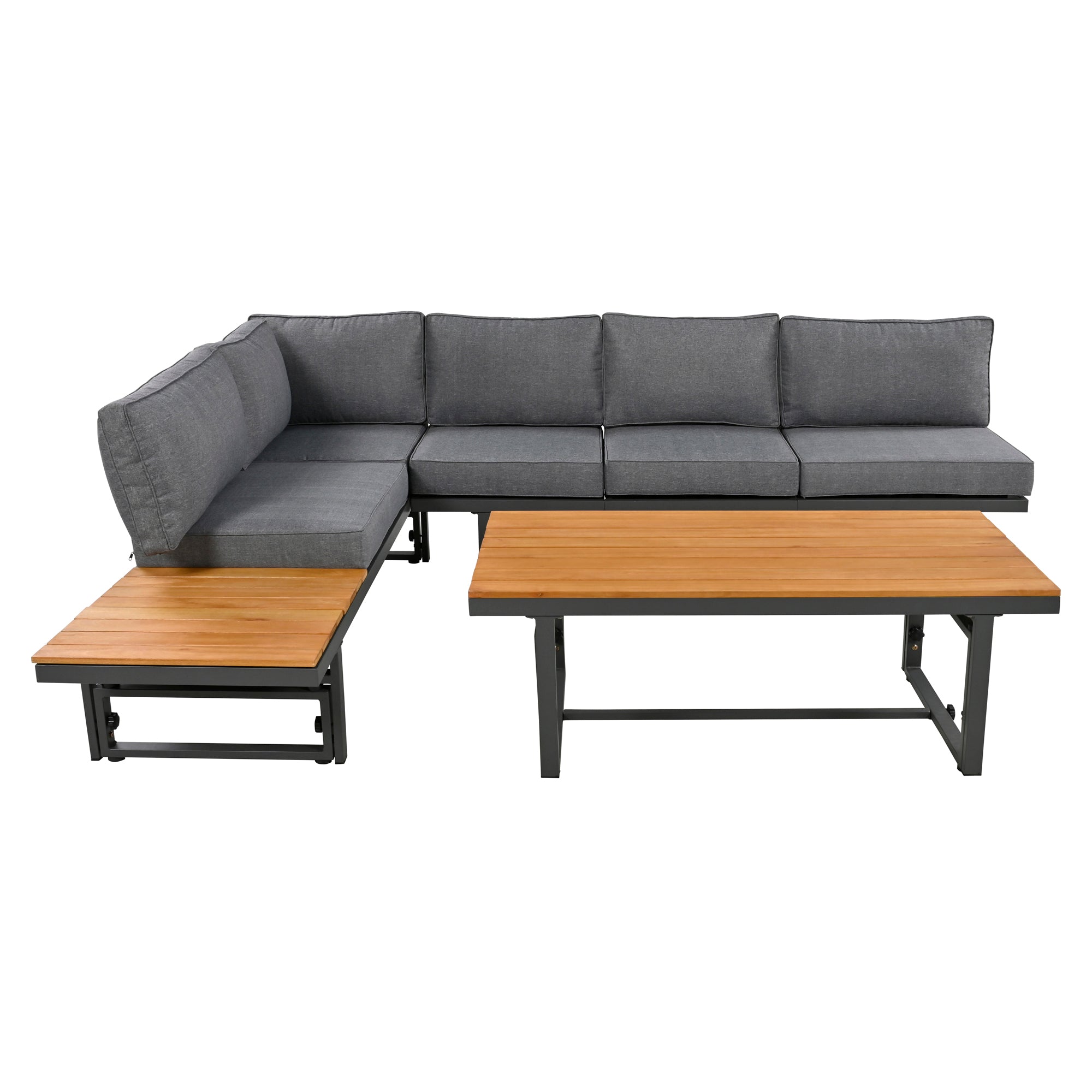3-Piece Metal Outdoor patio Sectional Sofa Set with Height-adjustable Seating and Coffee Table with Cushion