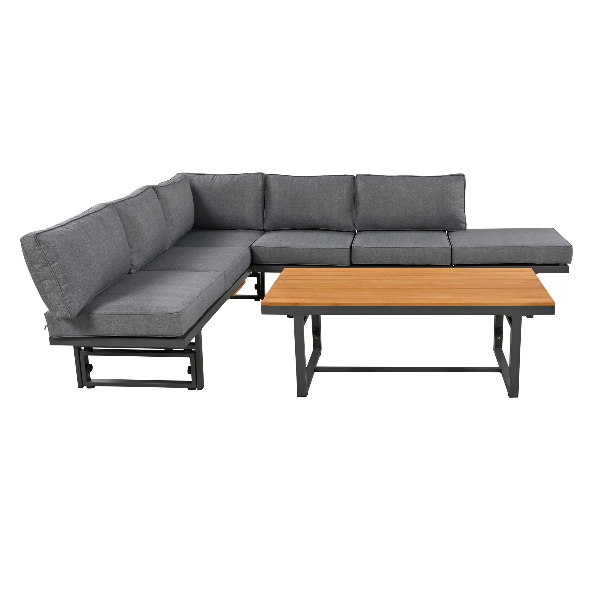 3-Piece Metal Outdoor patio Sectional Sofa Set with Height-adjustable Seating and Coffee Table with Cushion