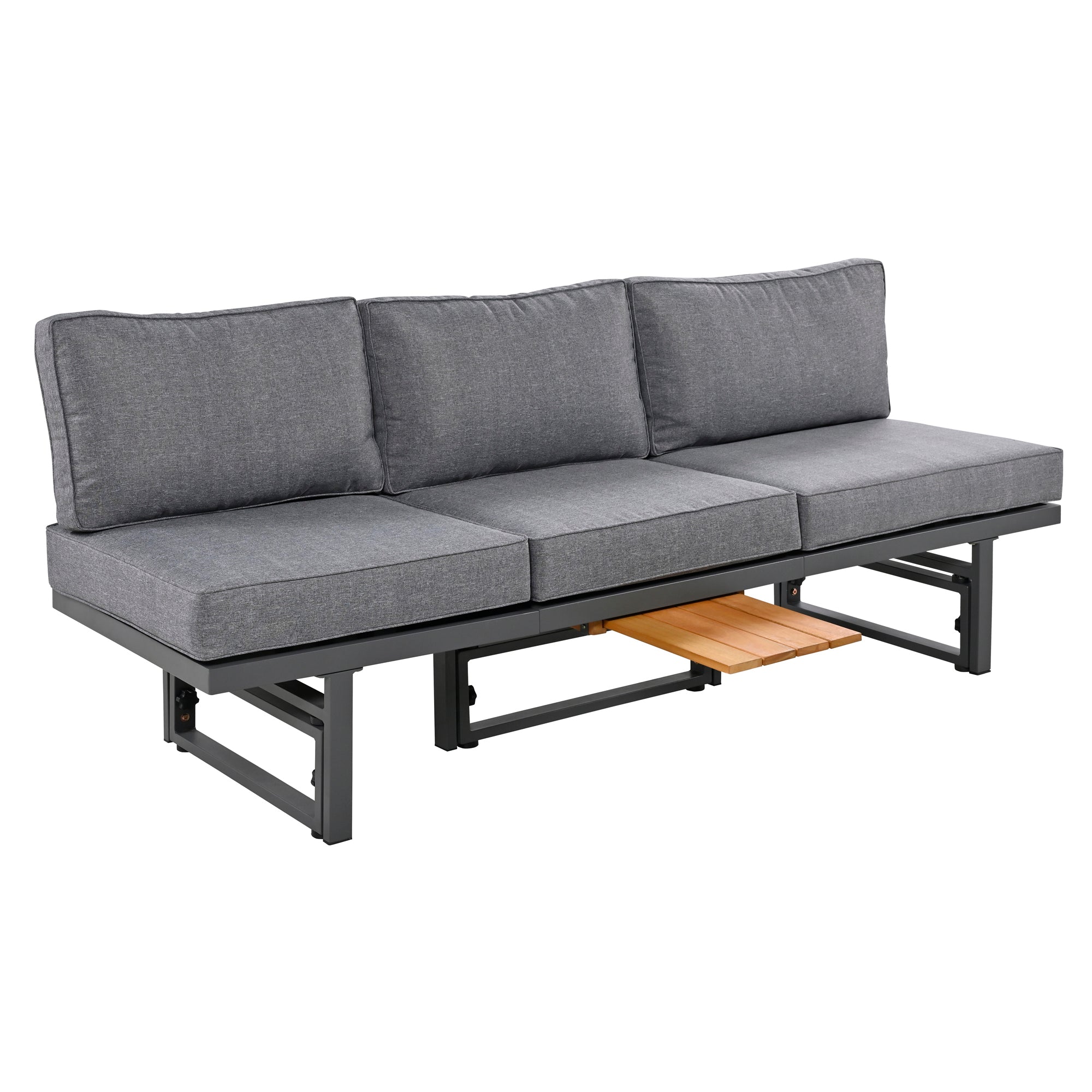 3-Piece Metal Outdoor patio Sectional Sofa Set with Height-adjustable Seating and Coffee Table with Cushion