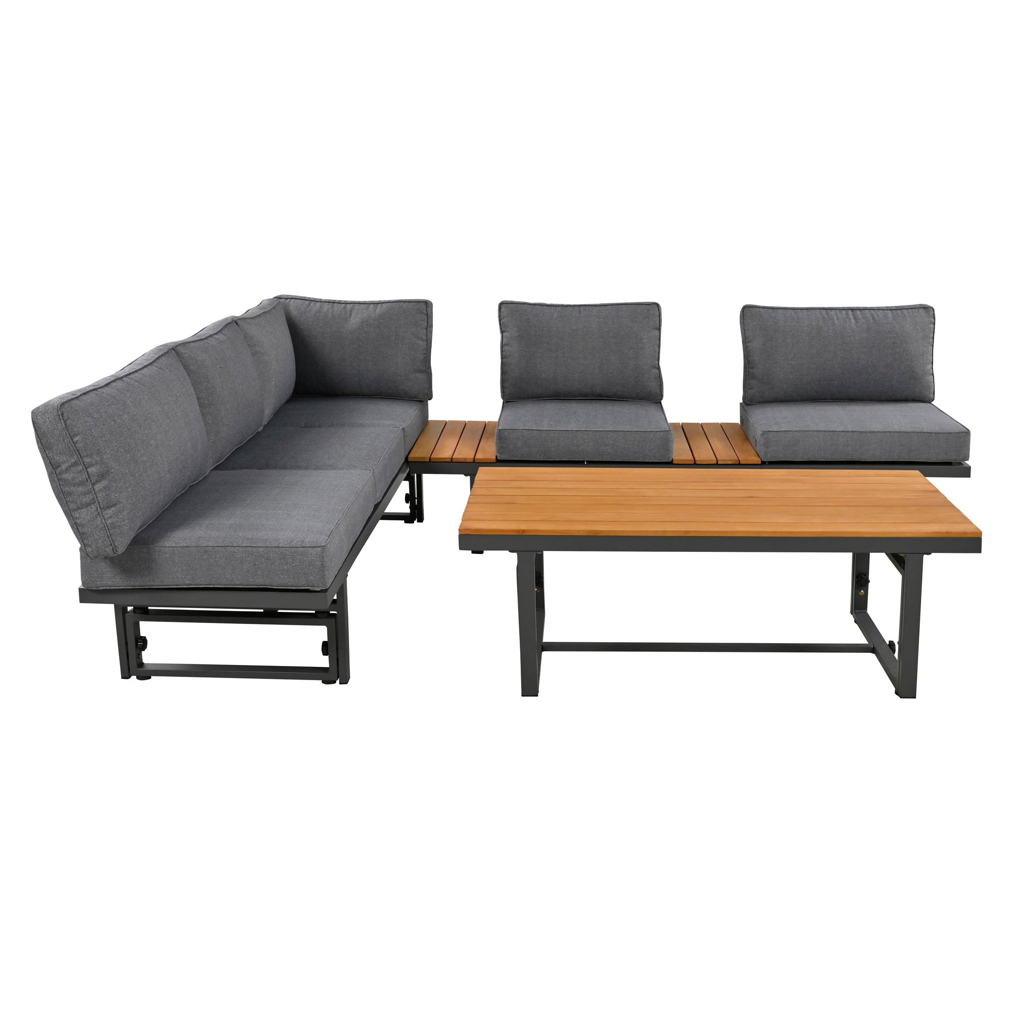 3-Piece Metal Outdoor patio Sectional Sofa Set with Height-adjustable Seating and Coffee Table with Cushion