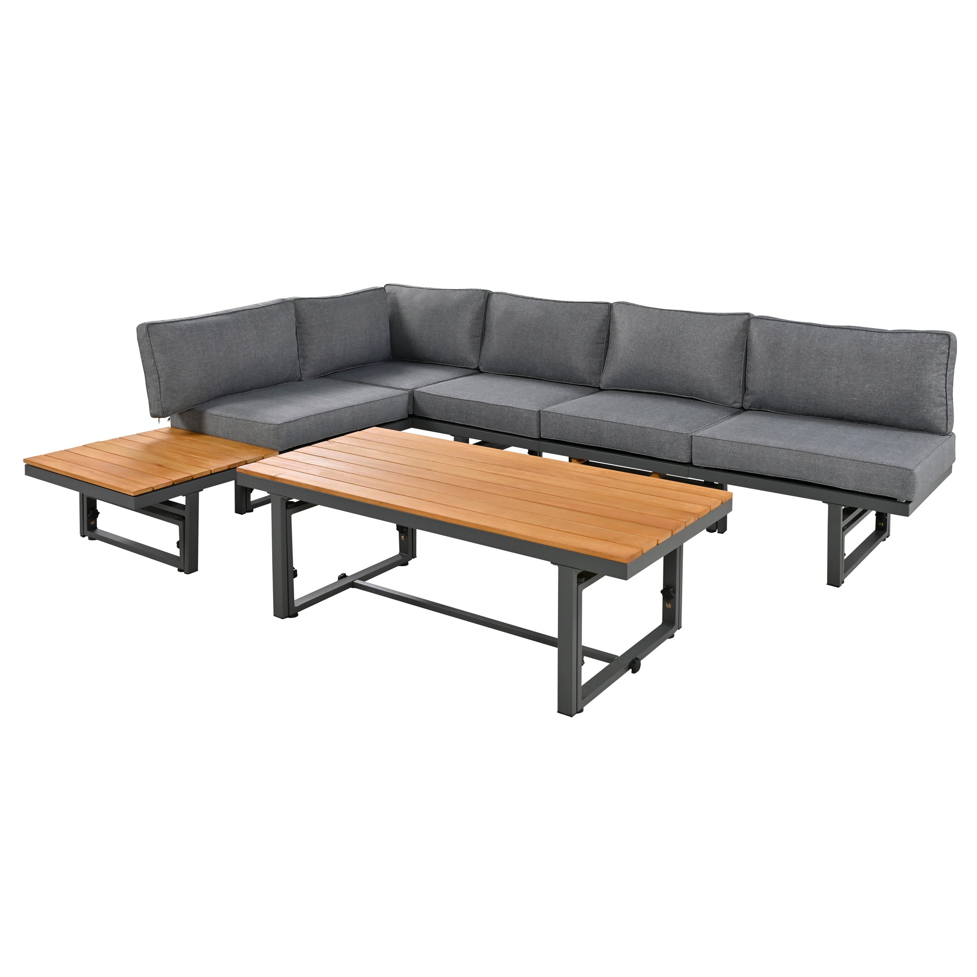 3-Piece Metal Outdoor patio Sectional Sofa Set with Height-adjustable Seating and Coffee Table with Cushion