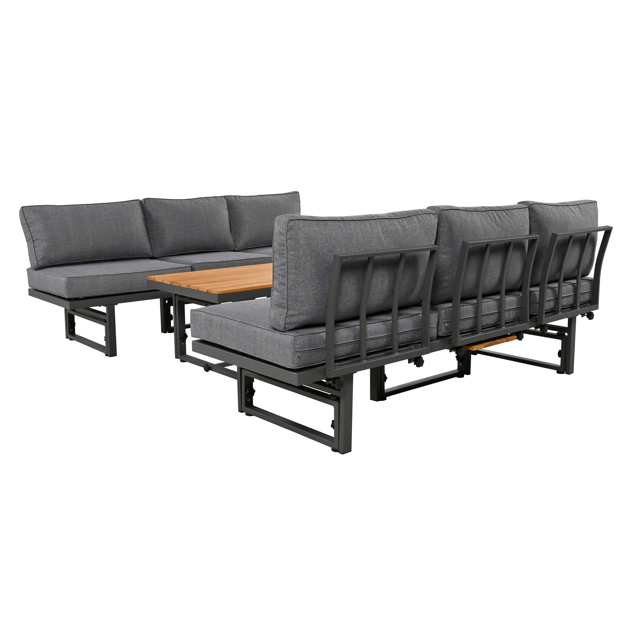 3-Piece Metal Outdoor patio Sectional Sofa Set with Height-adjustable Seating and Coffee Table with Cushion