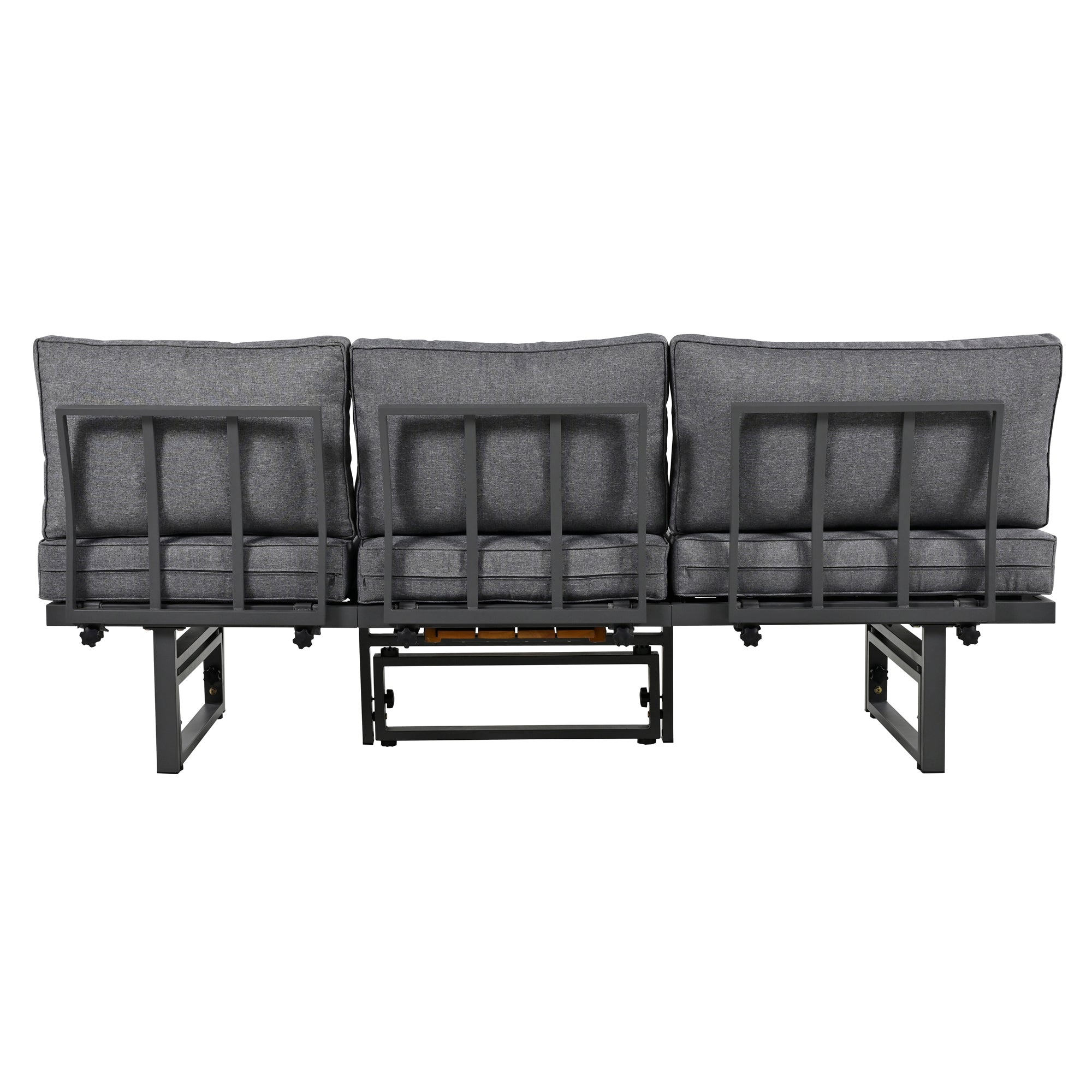 3-Piece Metal Outdoor patio Sectional Sofa Set with Height-adjustable Seating and Coffee Table with Cushion