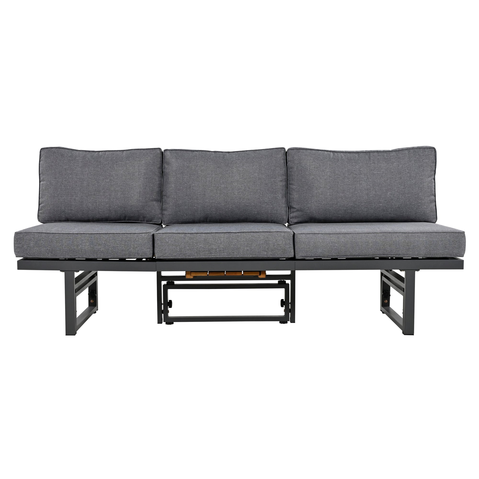 3-Piece Metal Outdoor patio Sectional Sofa Set with Height-adjustable Seating and Coffee Table with Cushion