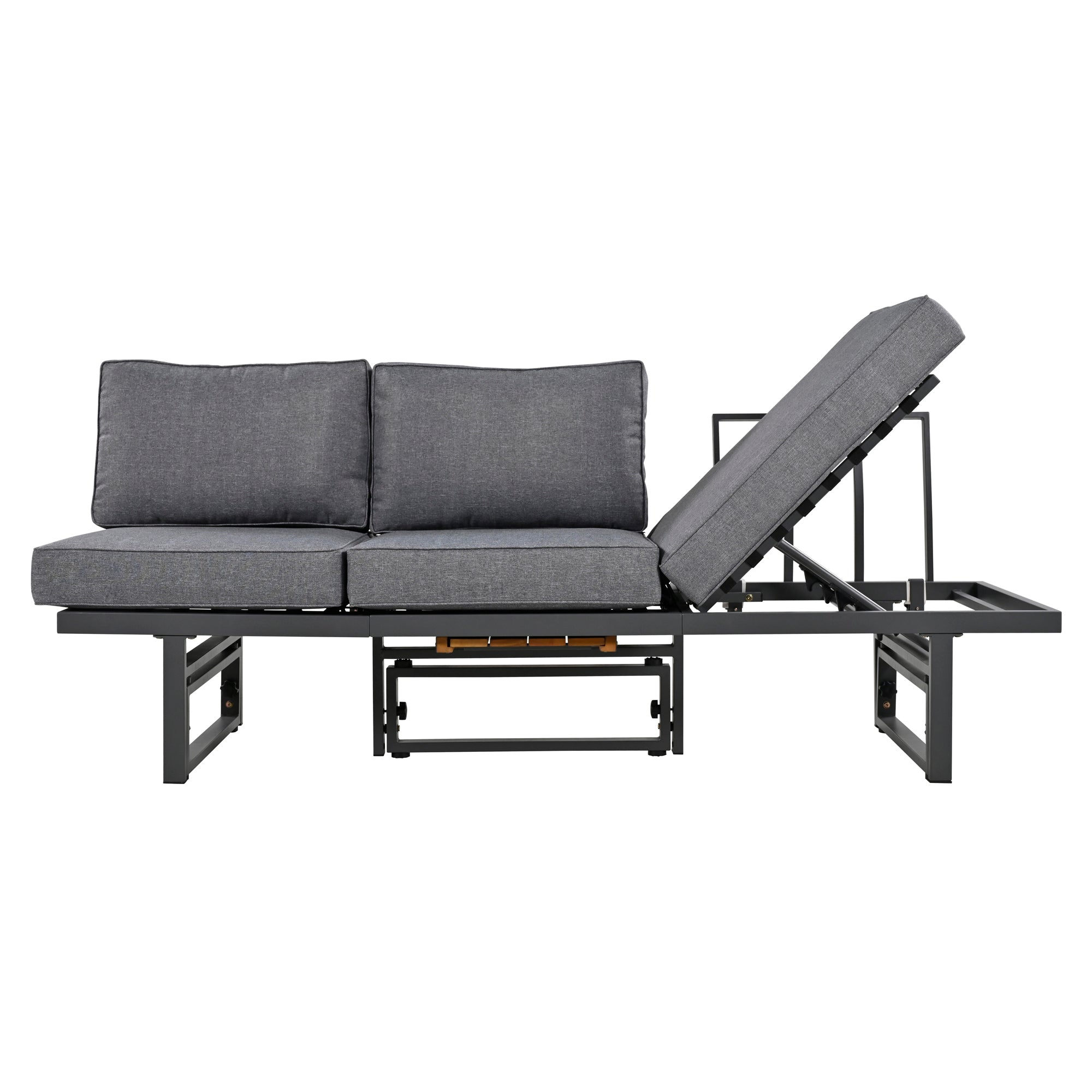 3-Piece Metal Outdoor patio Sectional Sofa Set with Height-adjustable Seating and Coffee Table with Cushion