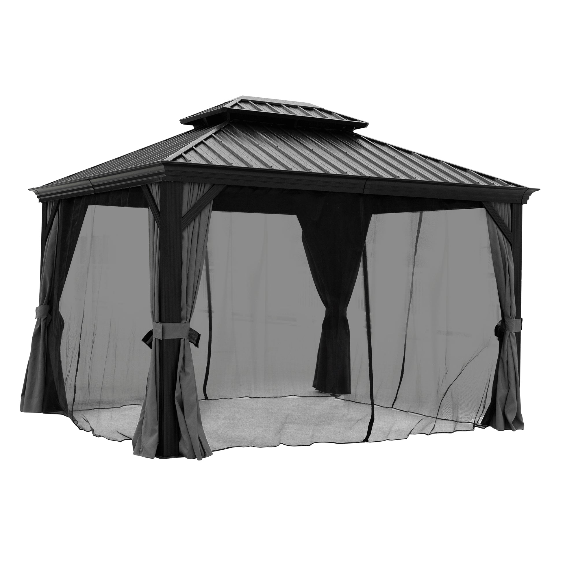 10 ft. x 12 ft. Aluminum Alloy Outdoor Patio Hardtop Gazebo with Netting and Curtain