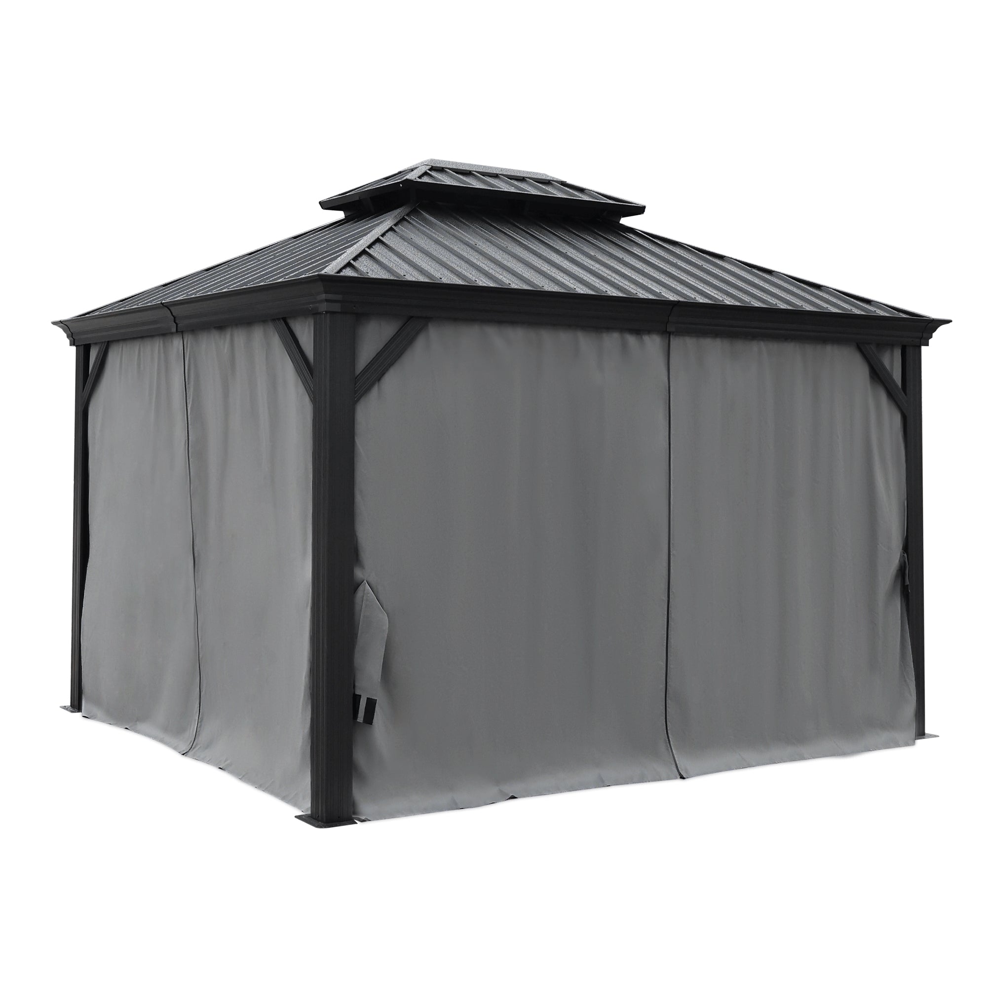 10 ft. x 12 ft. Aluminum Alloy Outdoor Patio Hardtop Gazebo with Netting and Curtain