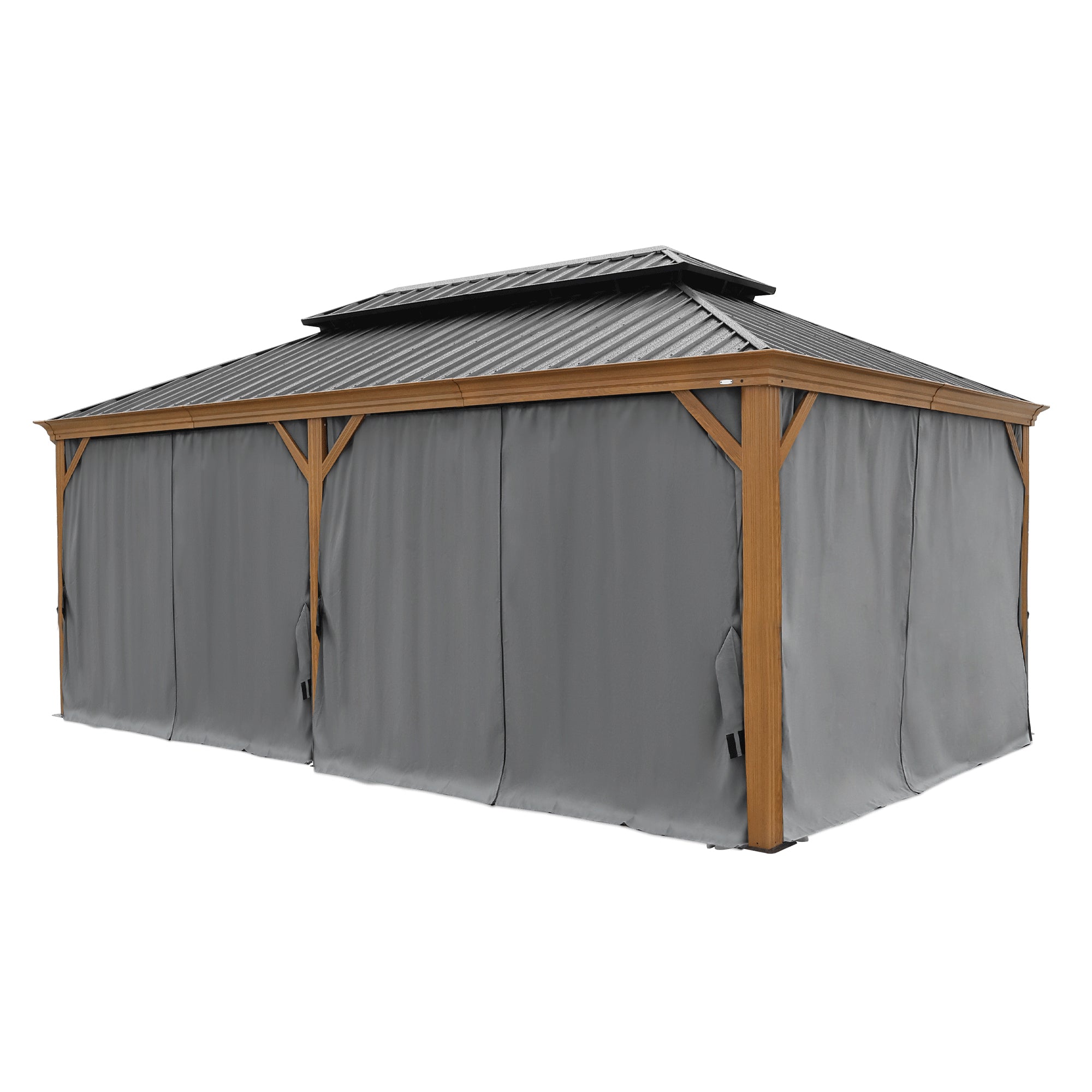 12' x 20' Aluminum Alloy Brown Outdoor Patio Galvanized Steel Gazebos with Netting and Curtains