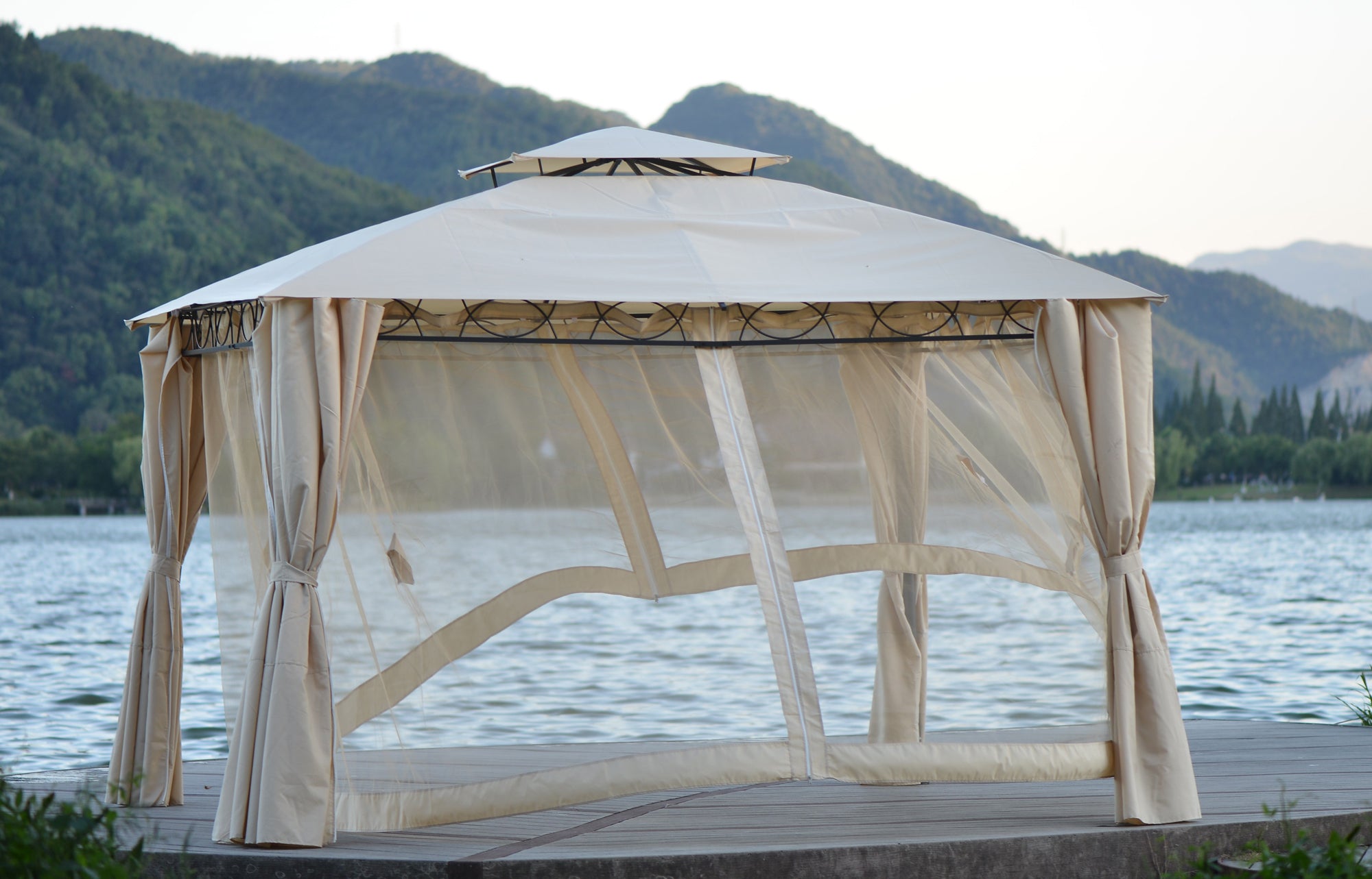 Quality Double Tiered Grill Canopy Gazebo Tent with UV Protection BOUSCG04-11BEG