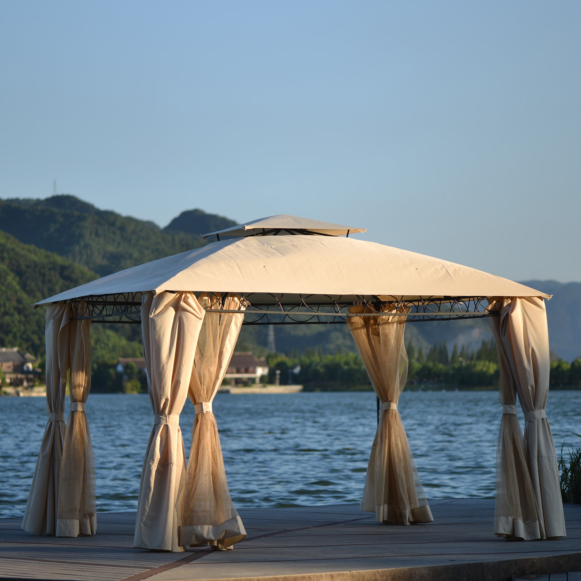 Quality Double Tiered Grill Canopy Gazebo Tent with UV Protection BOUSCG04-11BEG