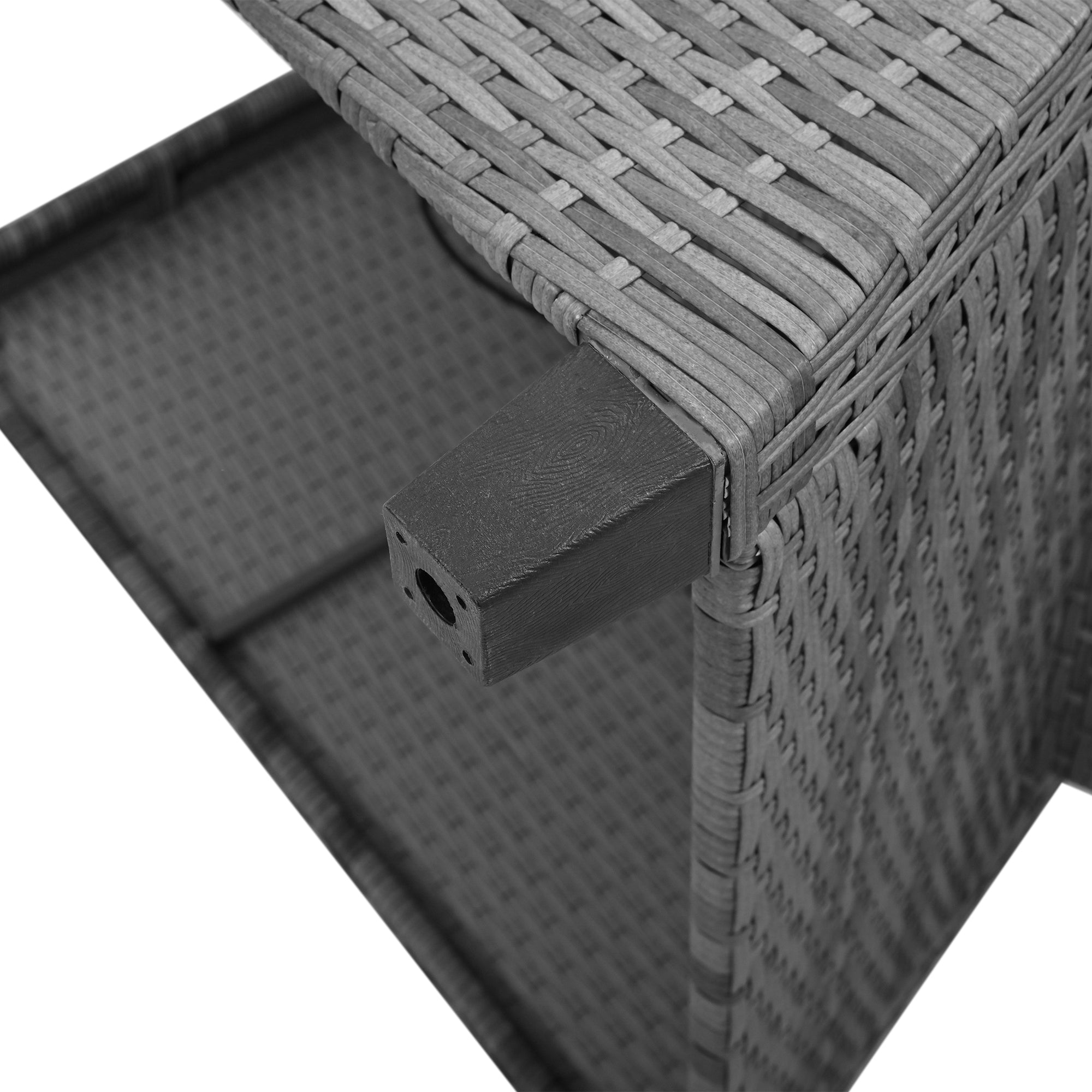 3-Piece Gray Wicker Outdoor Recliner with Blue-Gray Cushions and Coffee Table BOUSCL01BEG